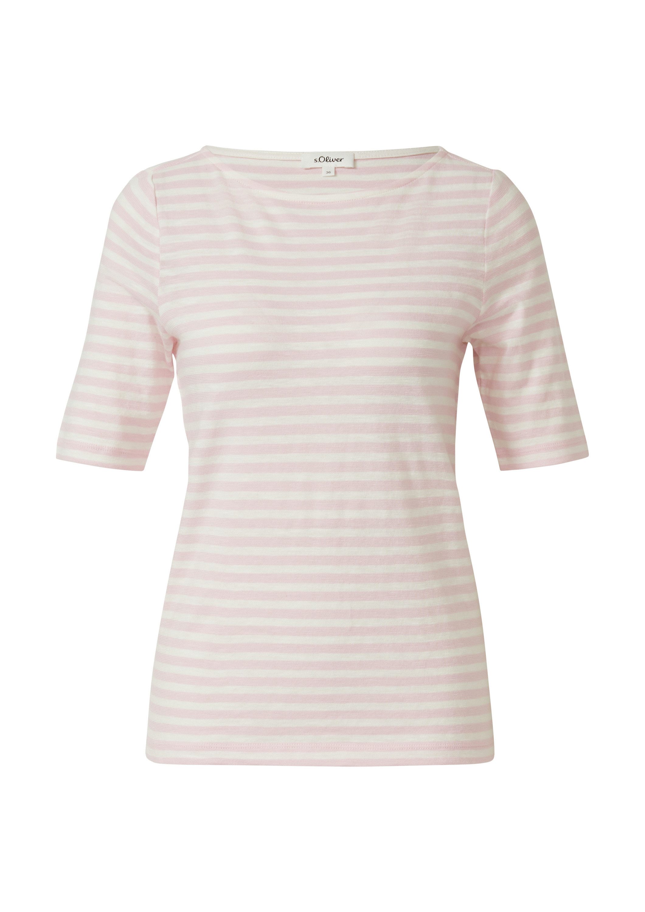 s.Oliver Kurzarmshirt T-Shirt Gestreiftes Halbarmshirt im Slim Fit mit Flammgarn