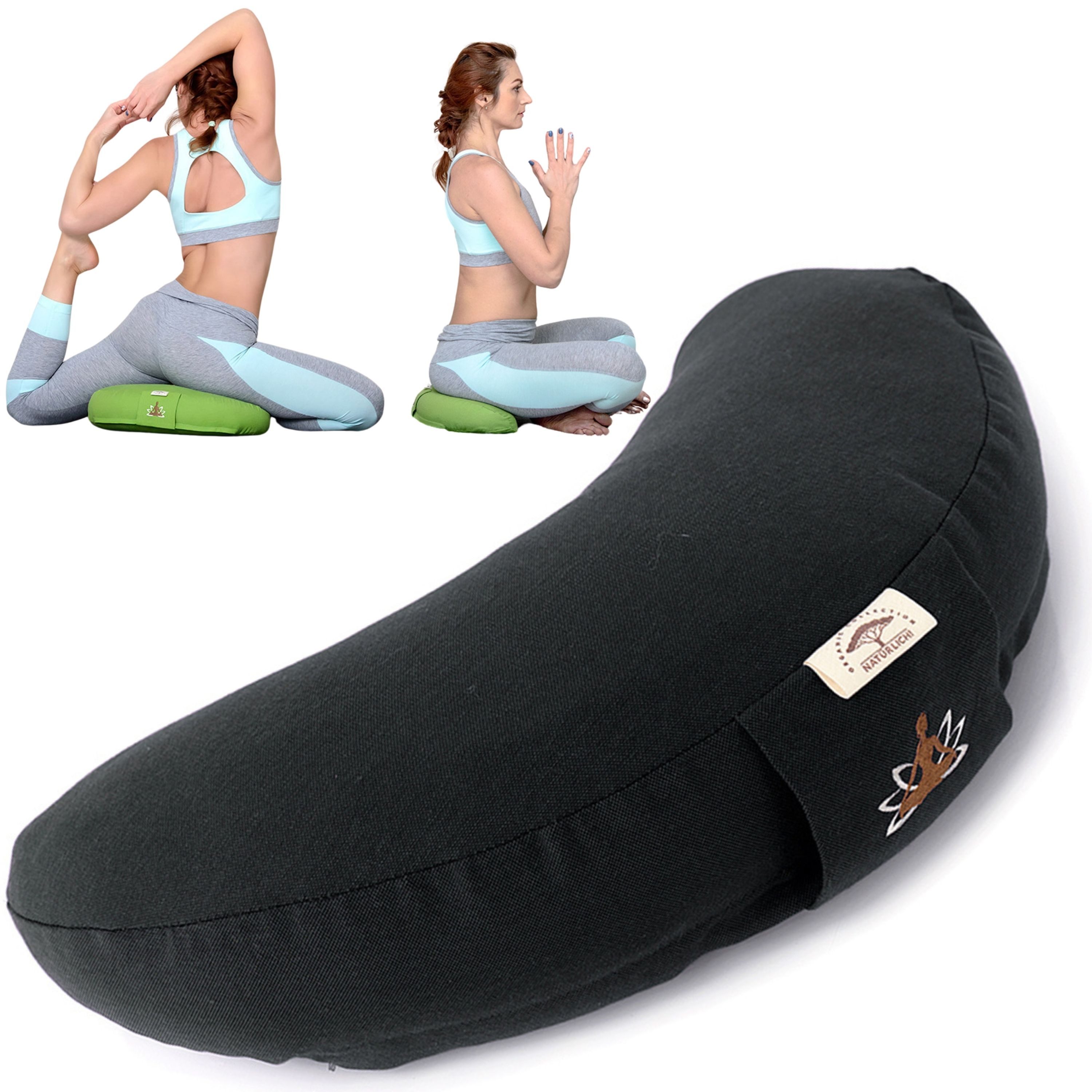 SEI Design Yogakissen Meditationskissen Yogakissen Halbmond mit Buchweizenschalen Füllung, gesticktes Motiv