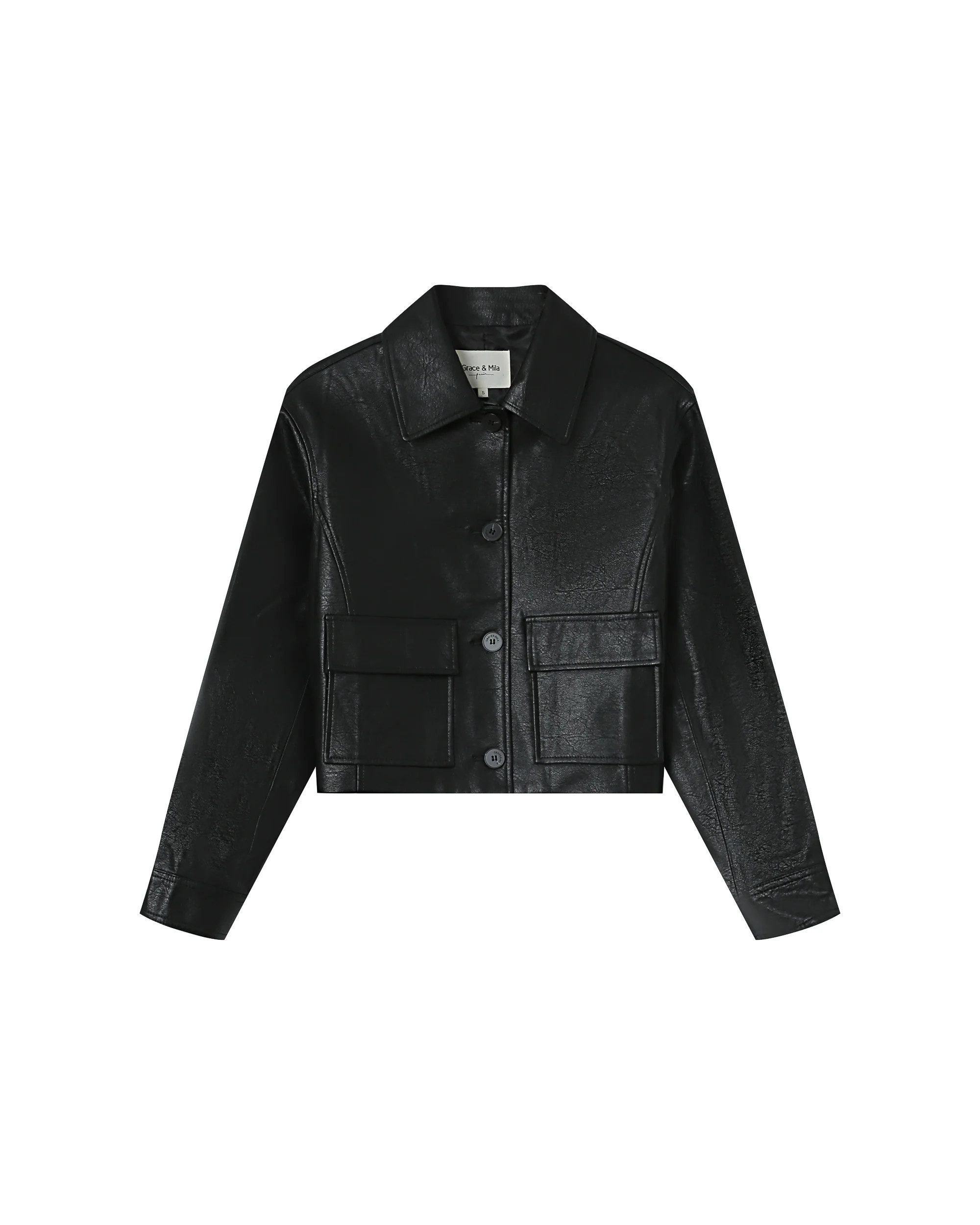 Grace & Mila Lederjacke Faux leather Jacket SOLANGE - Damen Kunstlederjacke kurz - Lederimitat in Unifarbe, Kunstleder, gefüttert