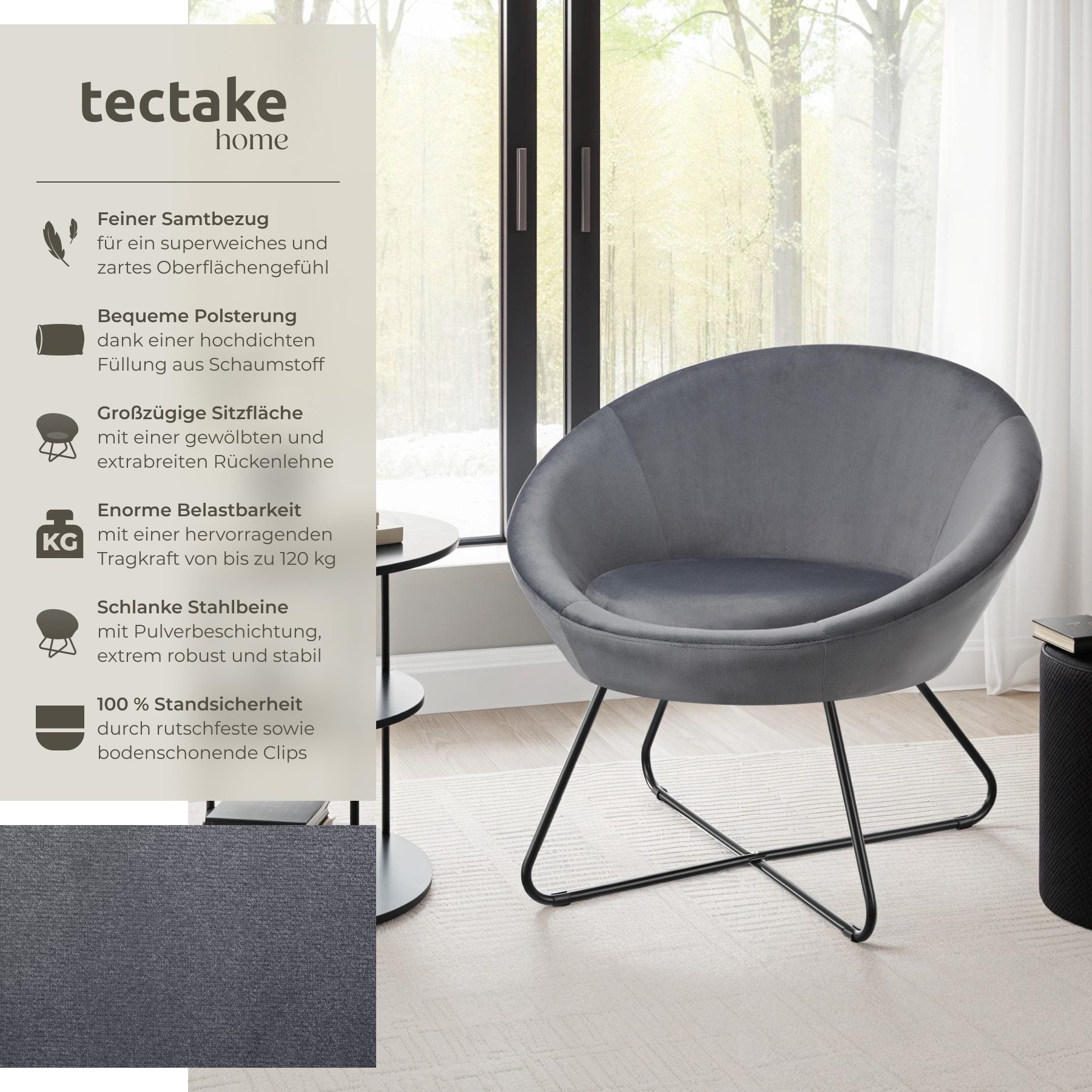 tectake Relaxsessel Cocktailsessel, gepolstert, mit Bouclé- günstig online kaufen