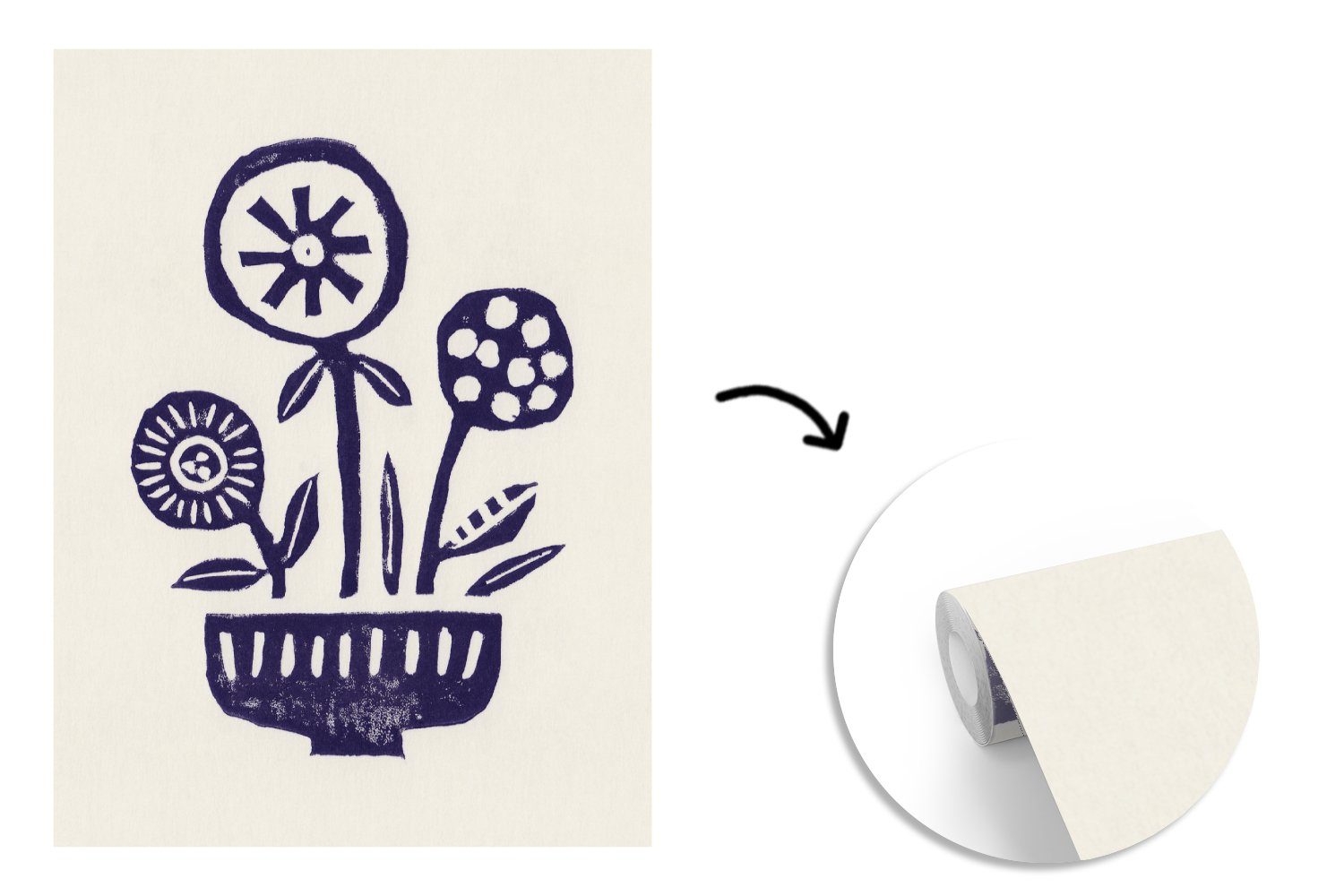 Pflanzen Tapete (4 Vase Wohnzimmer, Abstrakt, Montagefertig bedruckt, Wandtapete - - Matt, Blumen für St), Vinyl MuchoWow Fototapete -