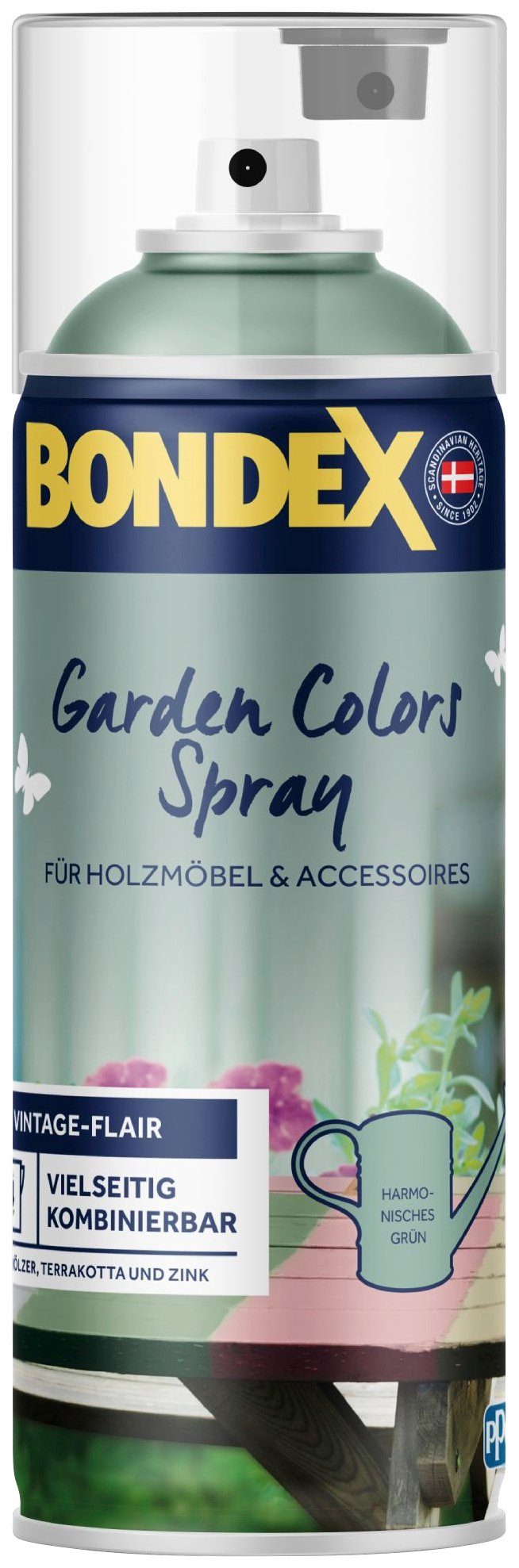 Bondex Wetterschutzfarbe GARDEN COLORS Spray, Zartes Lagunenblau, 0,4 Liter Inhalt Harmonisches Grün