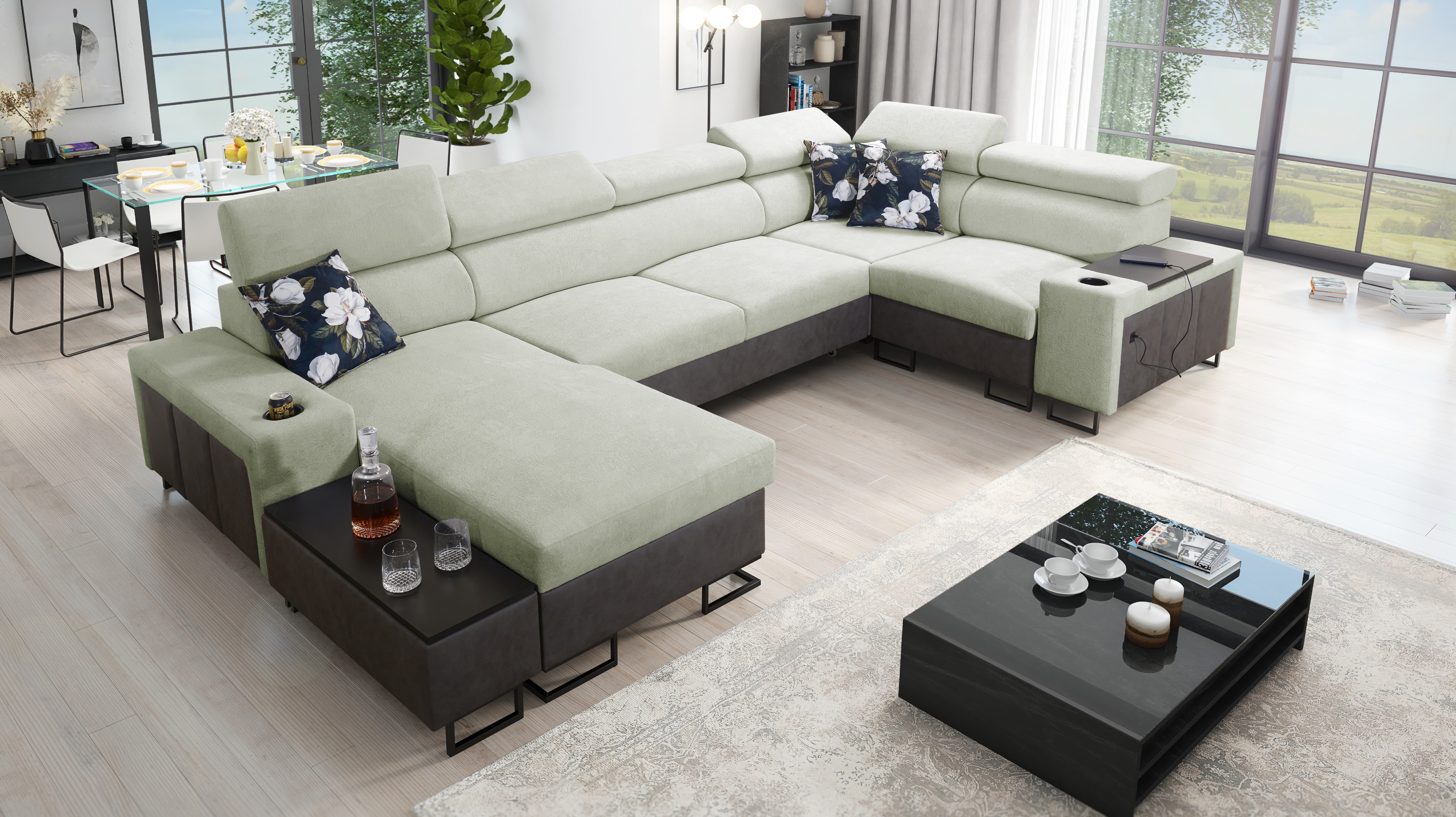 Kaiser Möbel Ecksofa Großes Ecksofa für das Wohnzimmer mit Bar MELODY IV MAXI, Einzelsofa