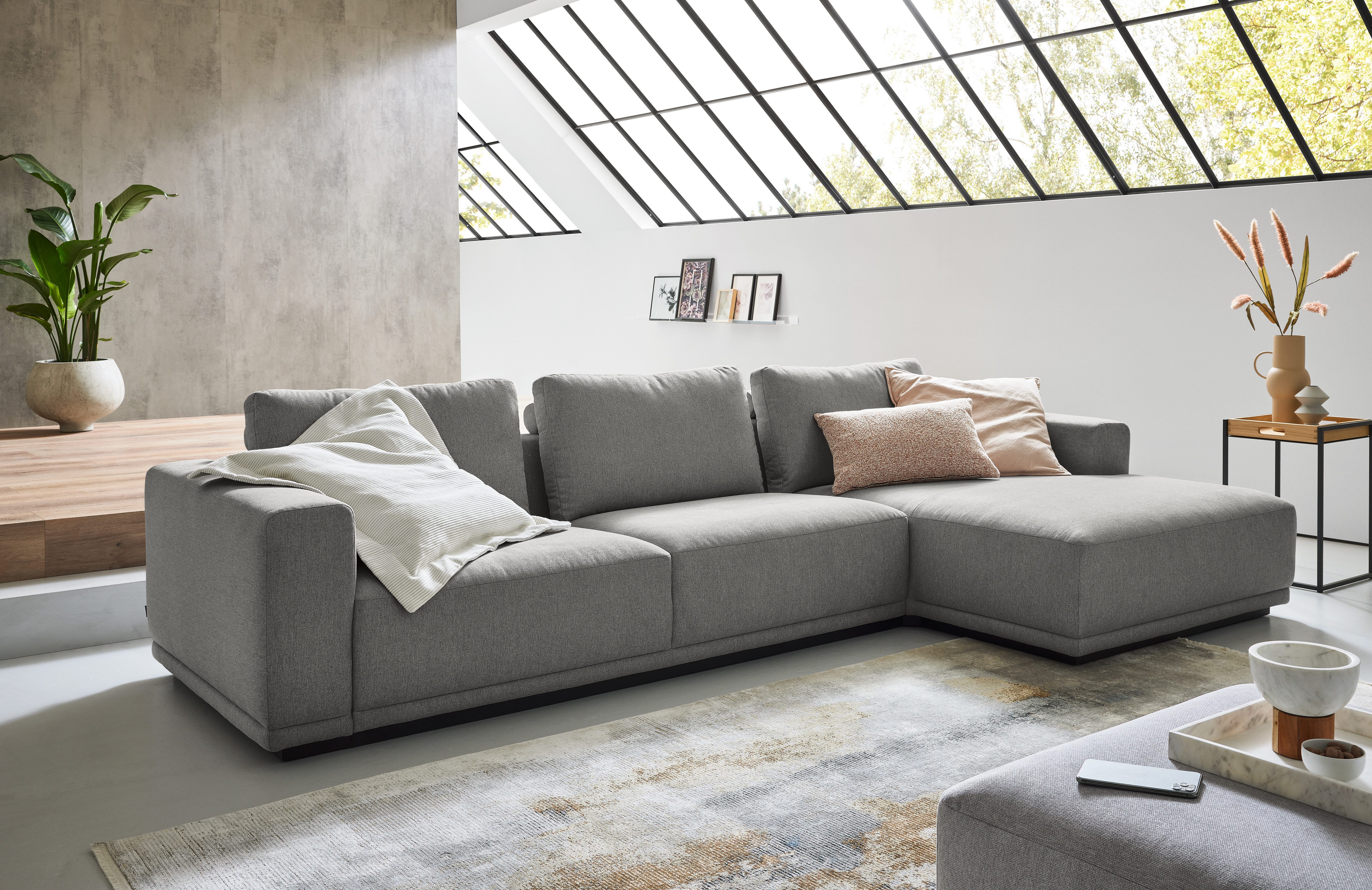 Musterring Ecksofa JustB! PM200, mit Holzrahmen in schwarz, 2 Teile, Anreihsofa links & Longchair rechts, mit Armlehnen, inkl. Rückenkissen