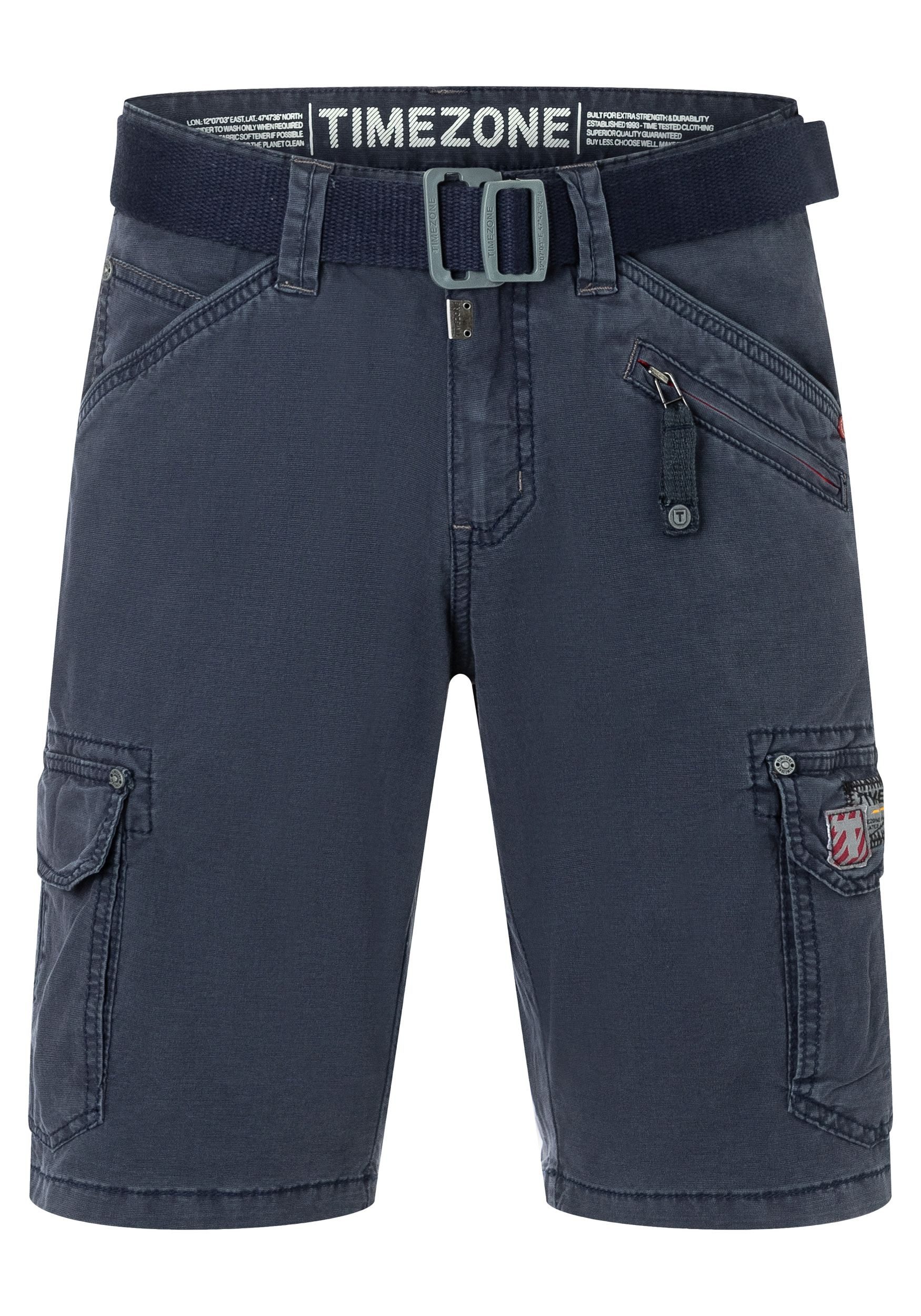 TIMEZONE Cargoshorts Kurzes Design Cargo Regular Mid Waist für Herren Baumwolle Regular Fit unifarben elastisch Reißverschluss