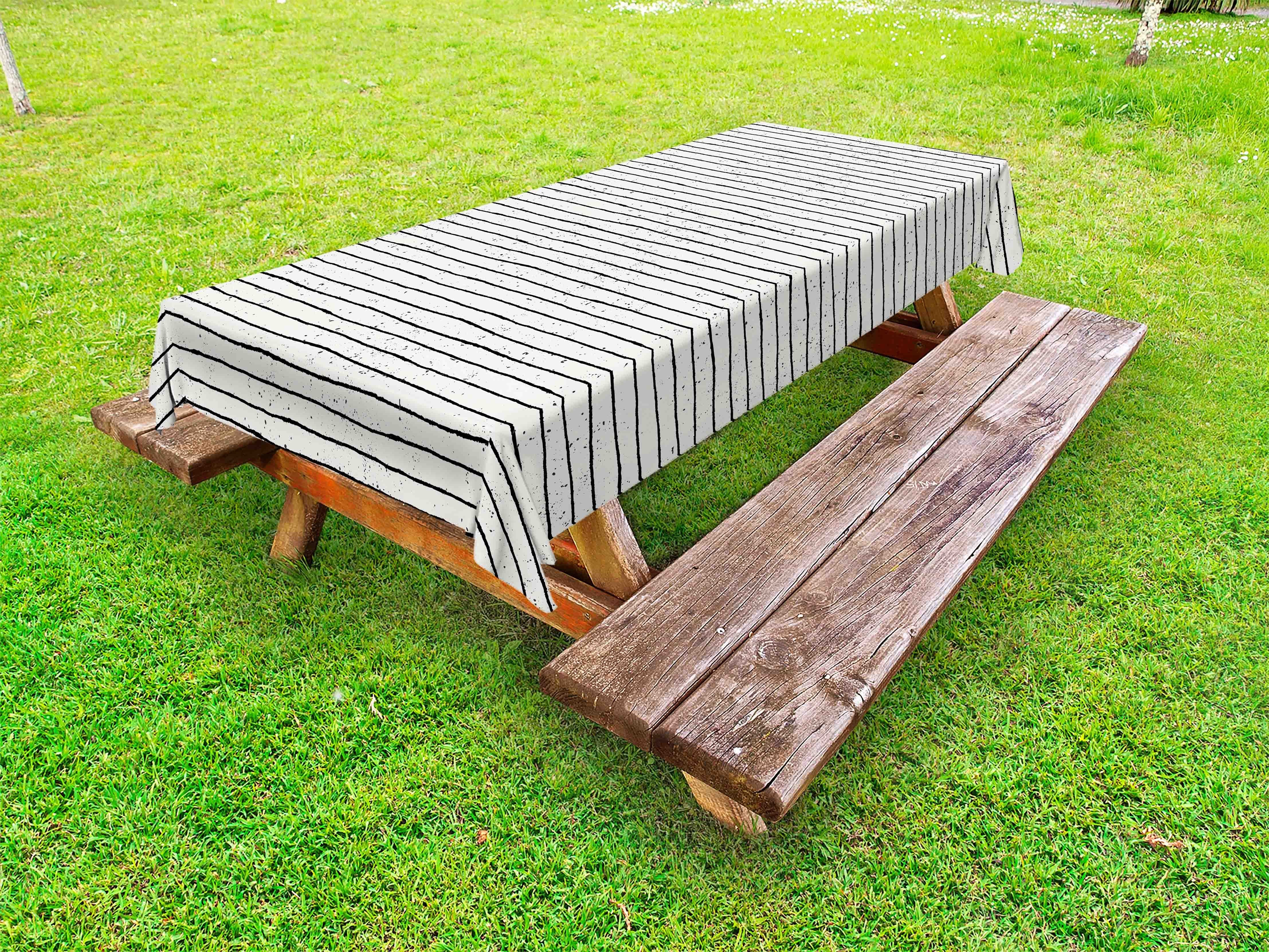 weiss Nicht-gerade Picknick-Tischdecke, Abakuhaus dekorative Streifen-Design Tischdecke waschbare Horizontale
