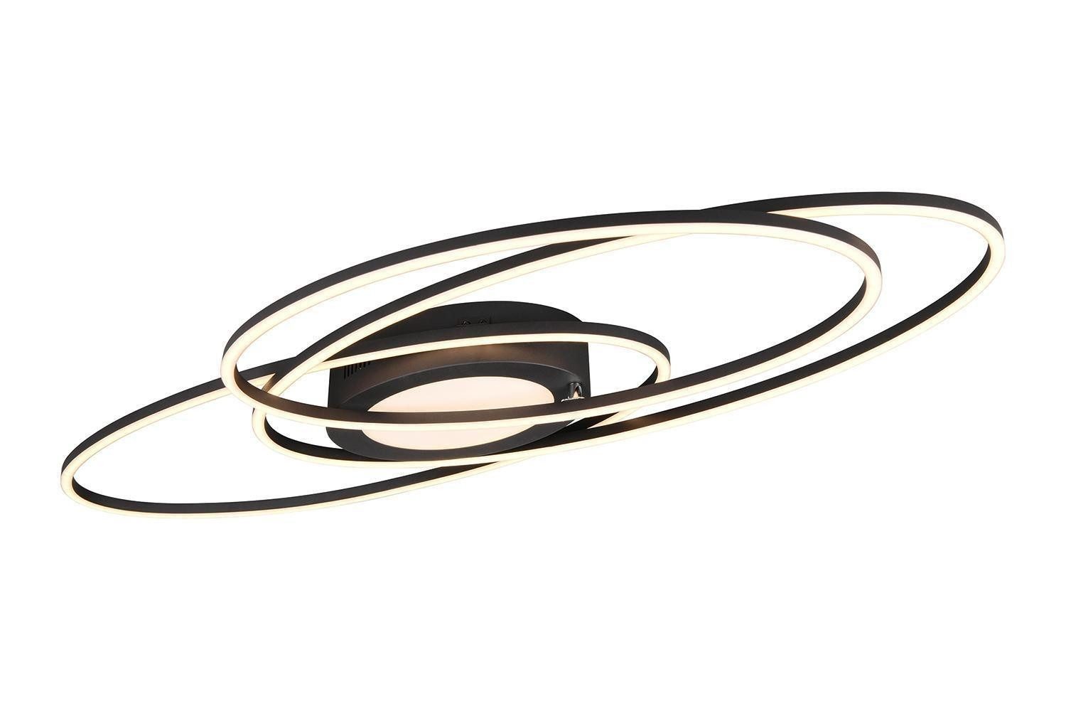 TRIO Leuchten LED Deckenleuchte OVINE, Schwarz, Metall, Fernbedienung, Anpassung der Farbtemperatur, Dimmfunktion, LED fest integriert, Extra-Warmweiß, Neutralweiß, Kaltweiß, Tageslichtweiß, Memory- und Nachtlichtfunktion, B 104 x H 10 x T 58 cm