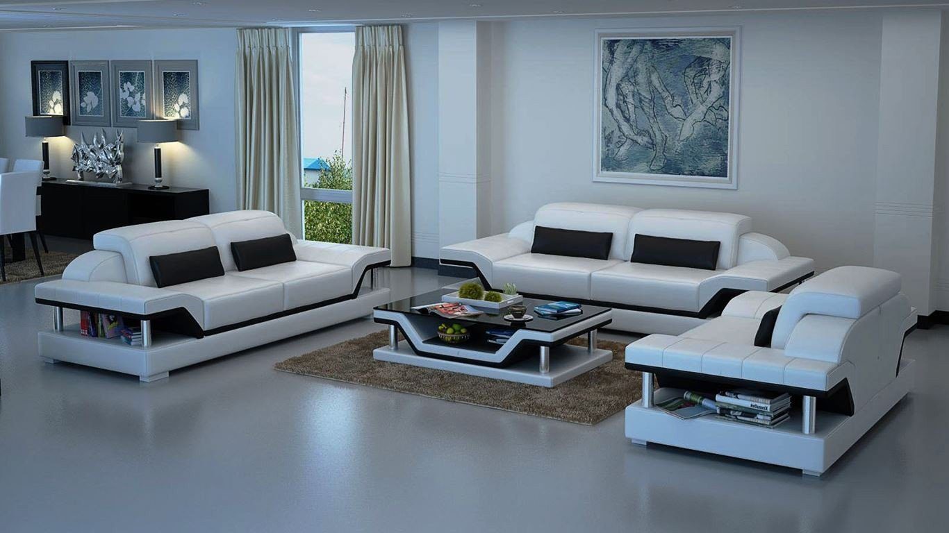 JVmoebel Sofa Luxus weiße Sofagarnitur 3+2+Couchtisch modernes Design Neu, Made in Europe