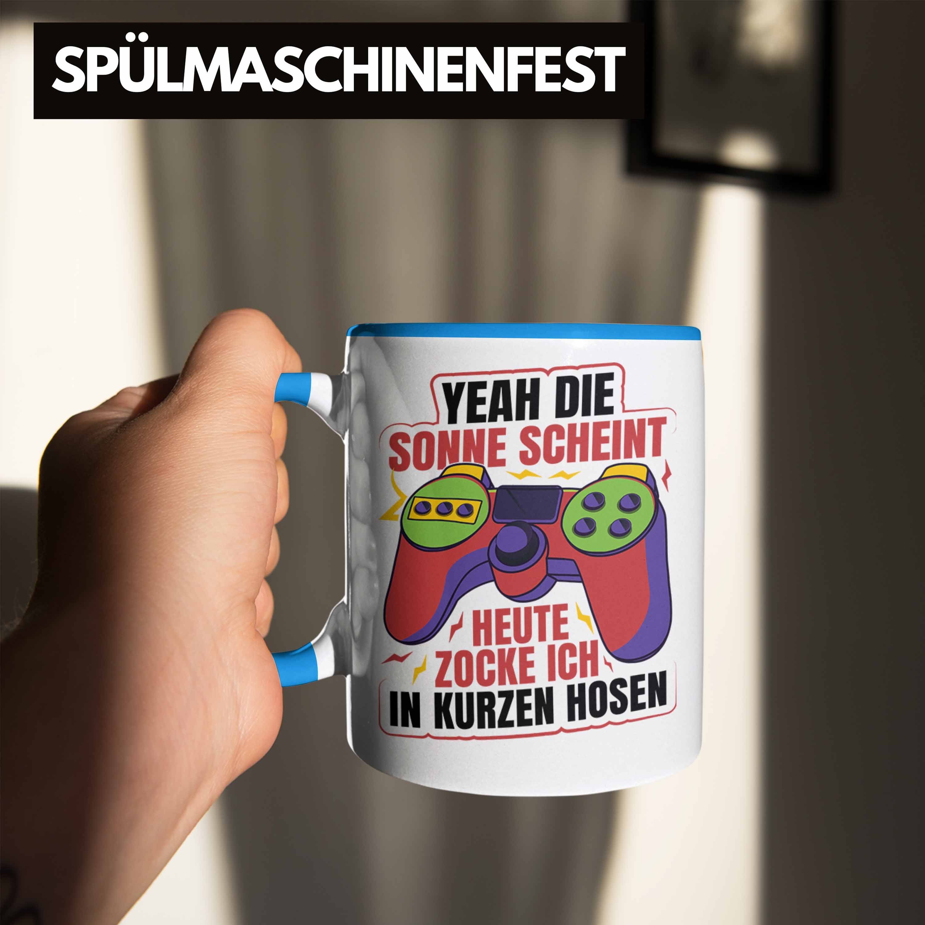 Trendation Tasse Trendation - Lustige Geburtstag Scheint Zocker Sonne Gamer Gamergirl Geschenkidee Geschenk Tasse Gamer Blau Die Yeah