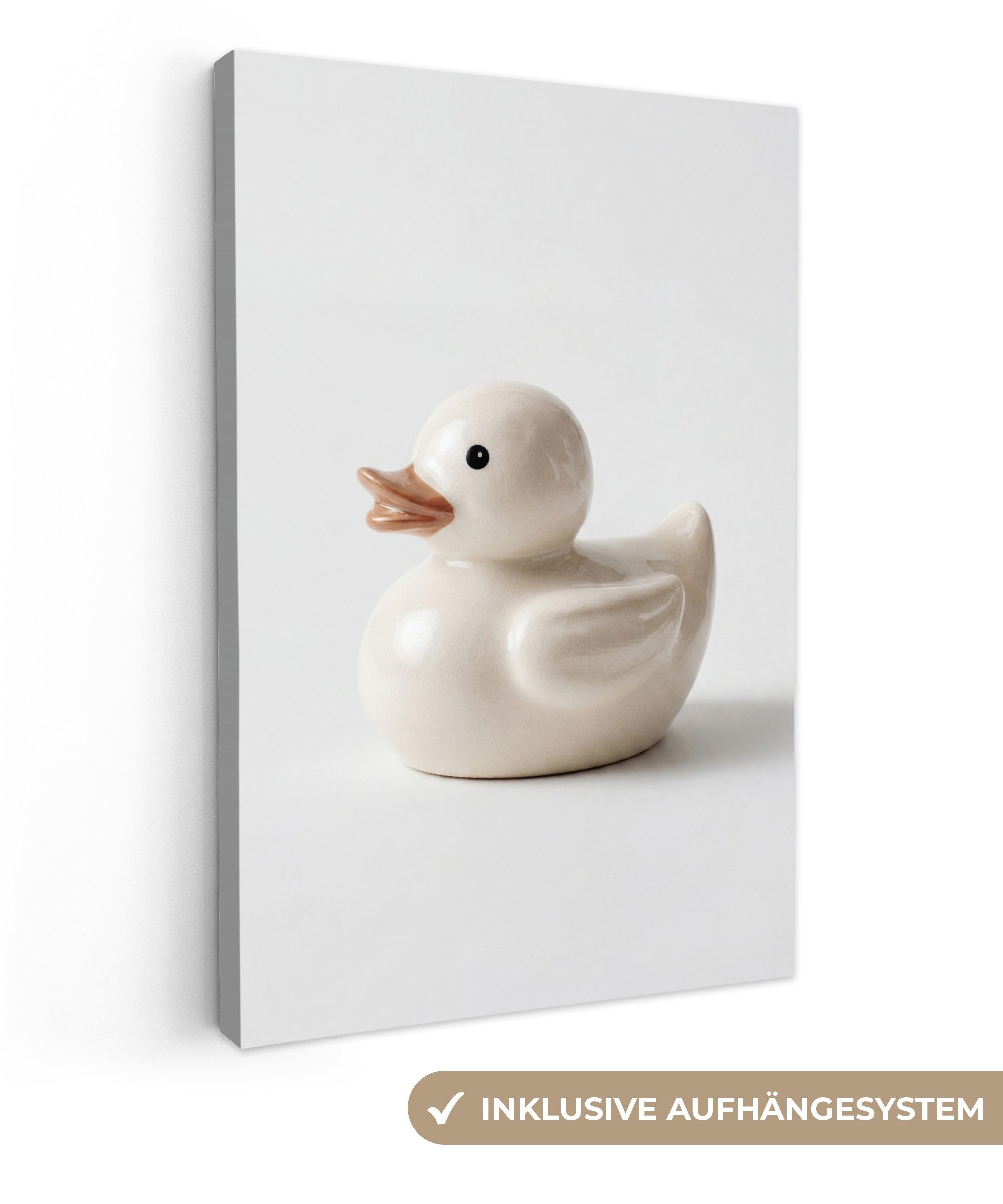 OneMillionCanvasses® Leinwandbild Gummi-Ente - Minimalistisch - Weiß, Fotodruck (1 St), Bilder groß Wohnzimmer Schlafzimmer 80x120 cm