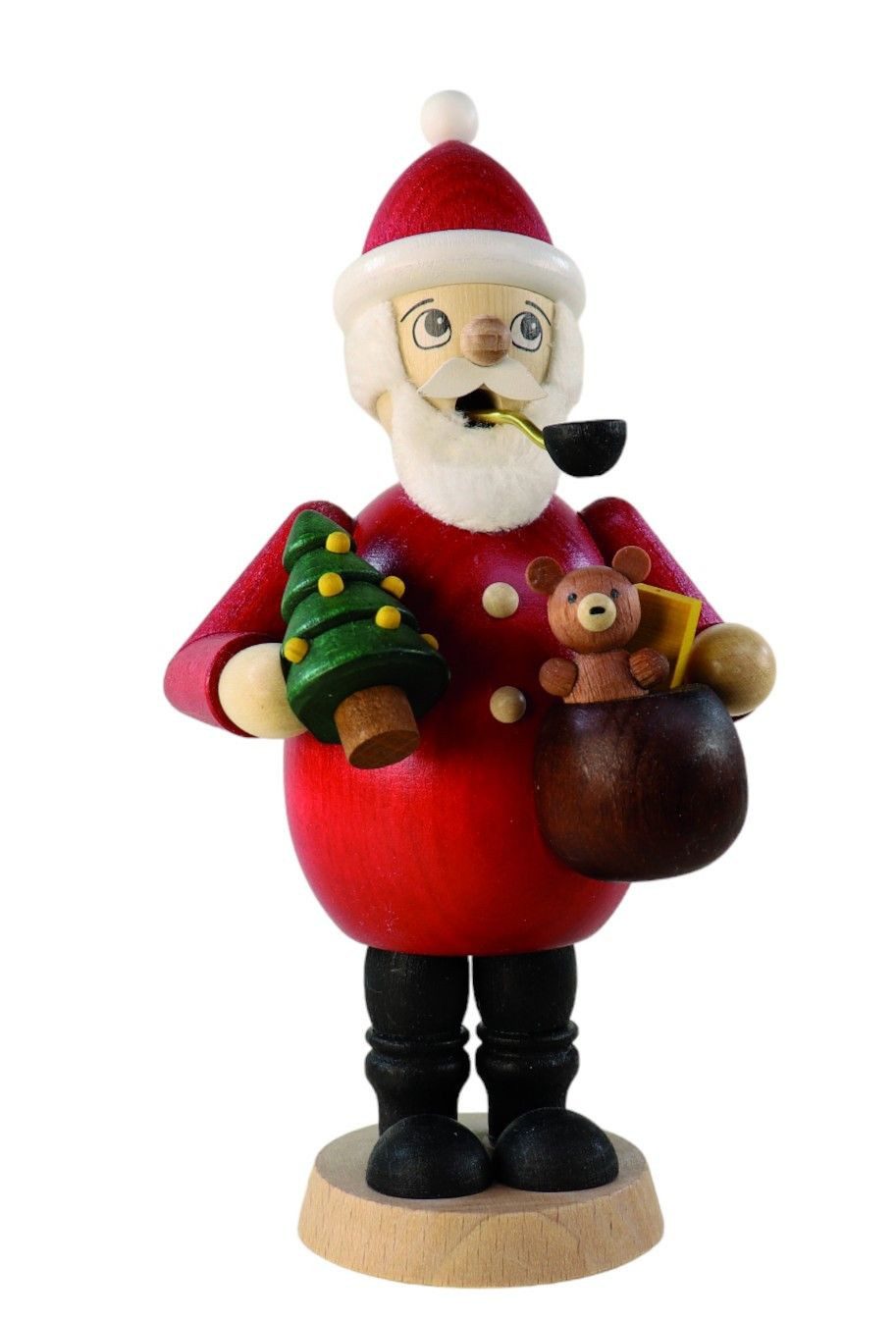 Ullrich Kunsthandwerk Räuchermännchen Weihnachtsmann mit Sack & Teddy & Weihnachtsbaum, Höhe ca. 17,0cm