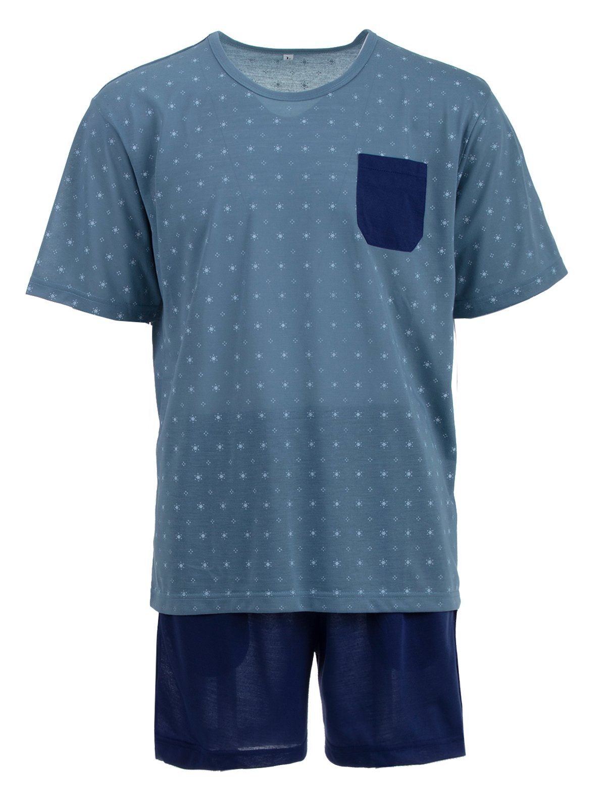 Lucky Schlafanzug Pyjama Set Shorty - Sonne Tasche graublau