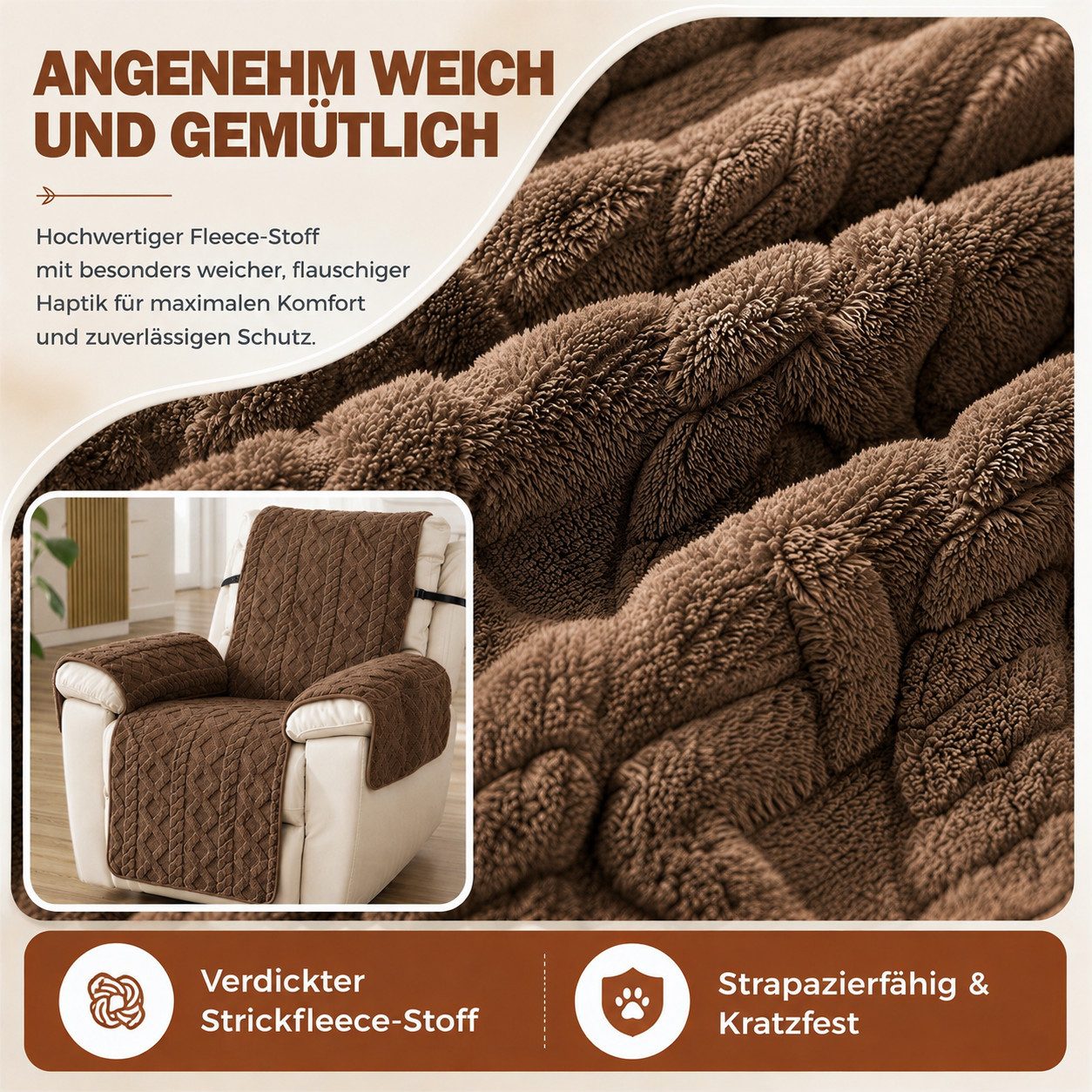 LEMLIT Sesselschoner für Relaxsessel Sesselüberwurf mit Armlehne Sesselauflage Anti-Rutsch, Sessel-Schutzbezug kratzfest,für Sofa & Fernsehsessel mit Kindern/Hu – Bild 4 von 5