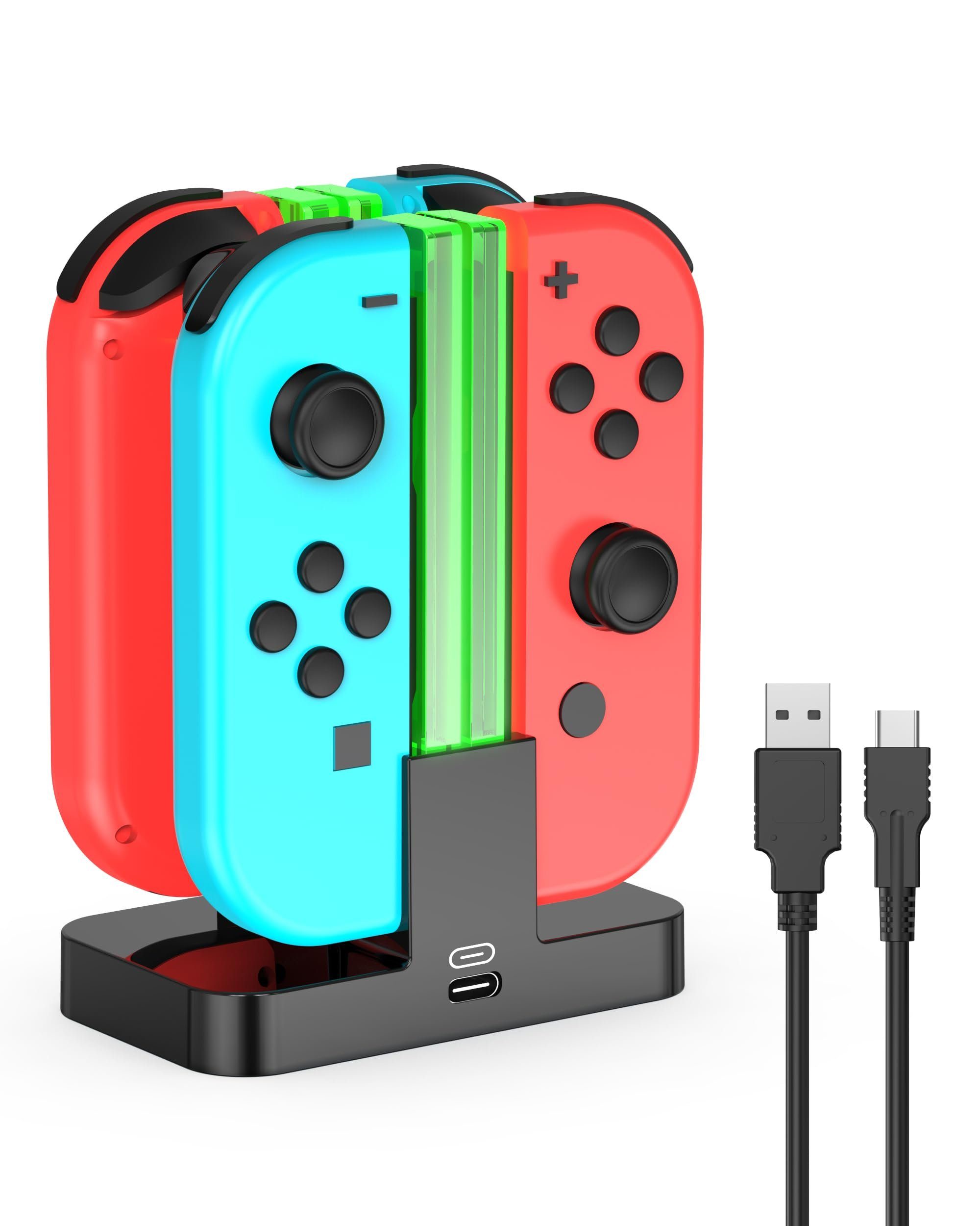 POCHUMIDUU Ladestation für Nintendo Switch Ladekabel) Joy USB Controller (für [4 mit Typ OLED USB-Ladegerät Joy-Con] & Con in C 1 Joy-Con Modell Controller