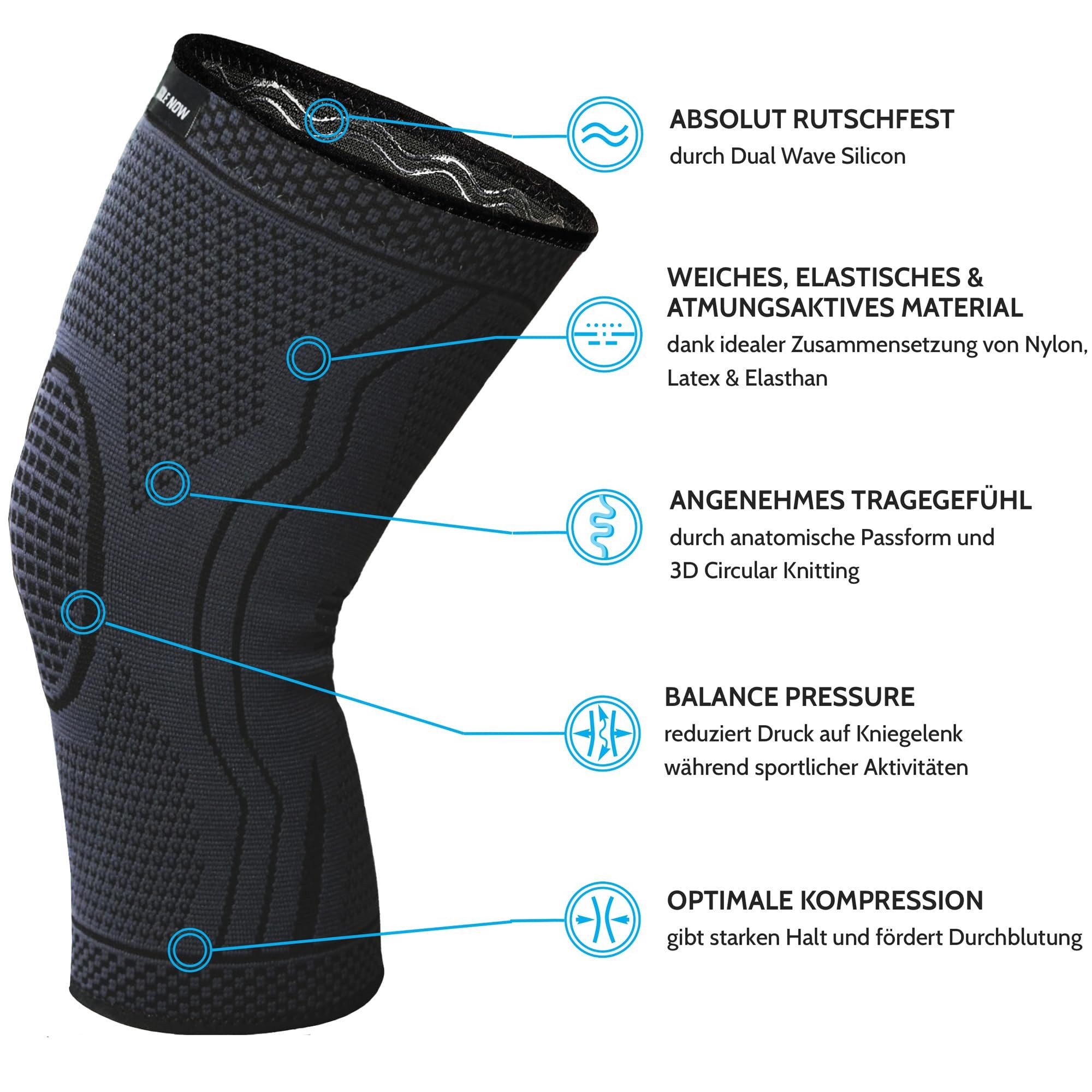 AGILE NOW Kniebandage Performance Up, Stabilisiert & Entlastet (Rutschfester Sitz, Ideal für Fitness, Laufen, Training), Weiches & atmungsaktives Material