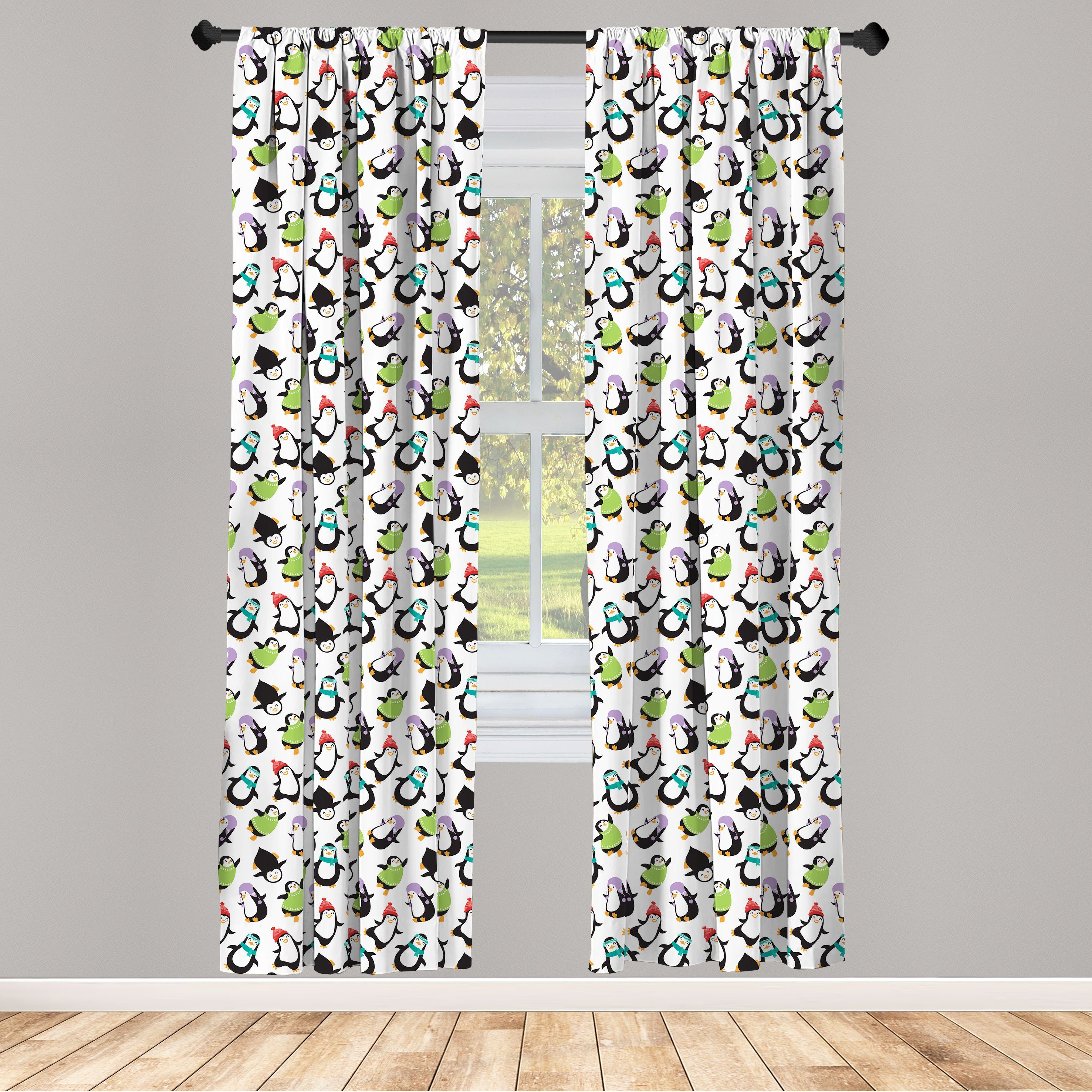 Gardine Vorhang für Wohnzimmer Schlafzimmer Dekor, Abakuhaus, Microfaser, Pinguin Glückliche Lustige Tiere