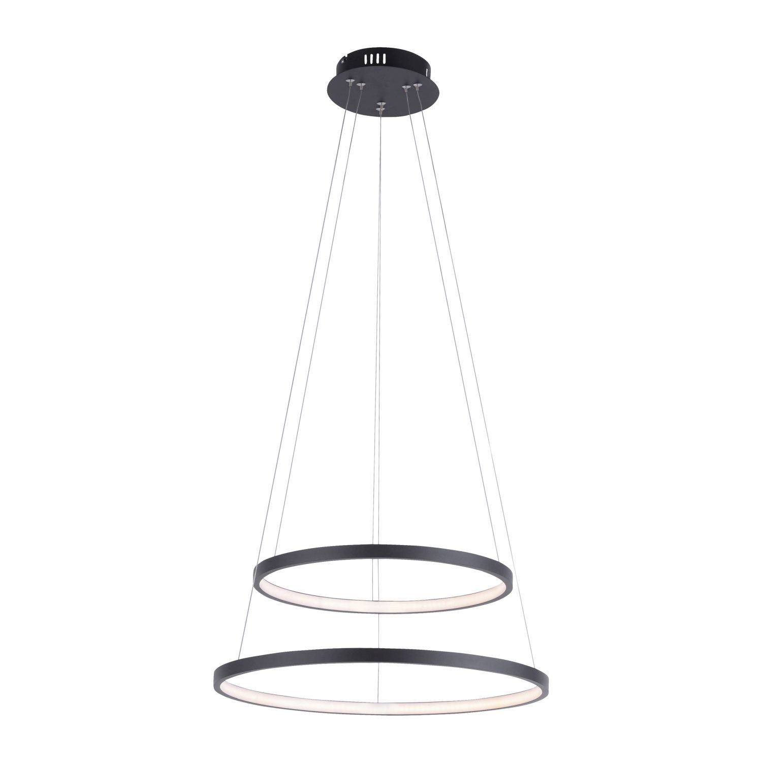 Licht-Erlebnisse Pendelleuchte GREVON, LED fest integriert, Warmweiß, LED Metall warmweißes Licht 3000 K 2795 lm rund Ø 50 cm Anthrazit