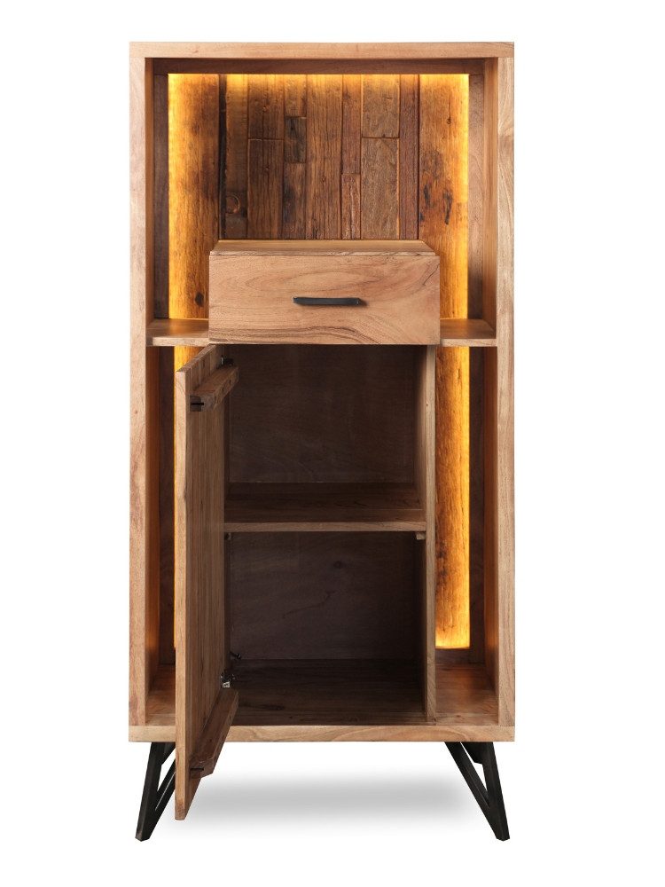 WOLF MÖBEL Highboard (72x40x150 LxBxH (cm), HUDSON Highboard 1 Tür / 1 Schublade / 2 Ablagen / Licht