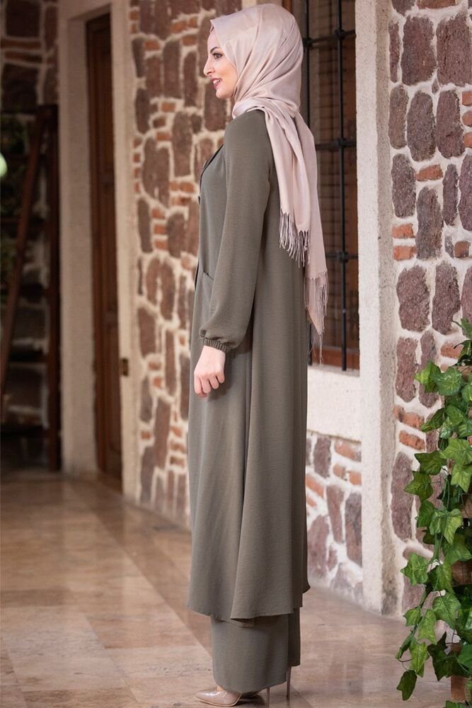 Tunikakleid Zweiteiler Hijab Khaki Hose Modavitrini Anzug Kleidung Longtunika Aerobin Damen Stoff mit