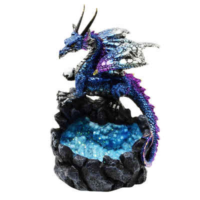 MystiCalls Fantasy-Figur Blauer Drache auf Kristallen Drachenfigur Fantasyfigur Fantasy Dragon (1 St), Perfekt zu jedem Anlass - Geburtstag, Weihnachten