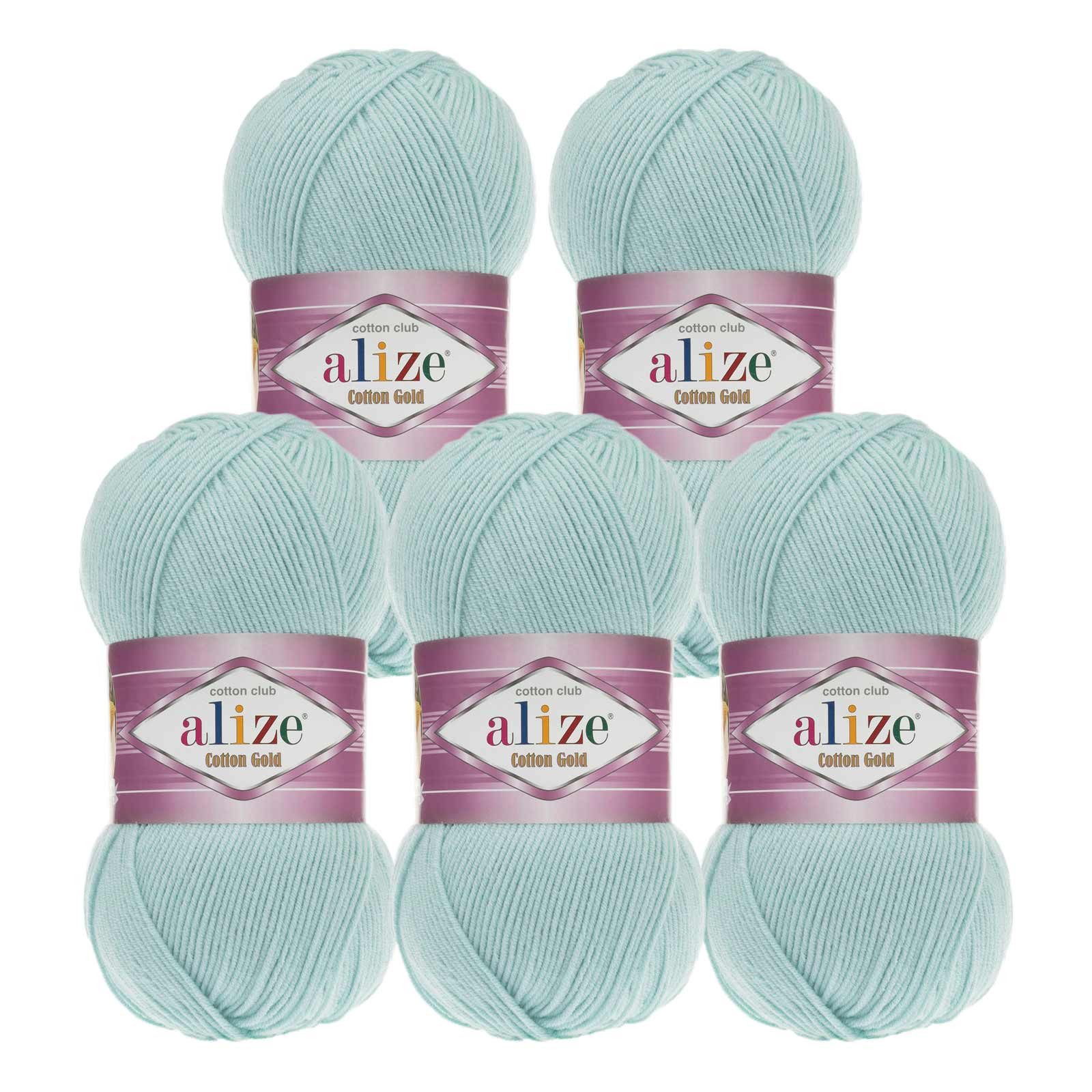 Alize 5 x 100g Strickgarn Alize Cotton Gold Uni Klassikgarn Häkelgarn Häkelwolle, 1650 m, 522 lichtgrün