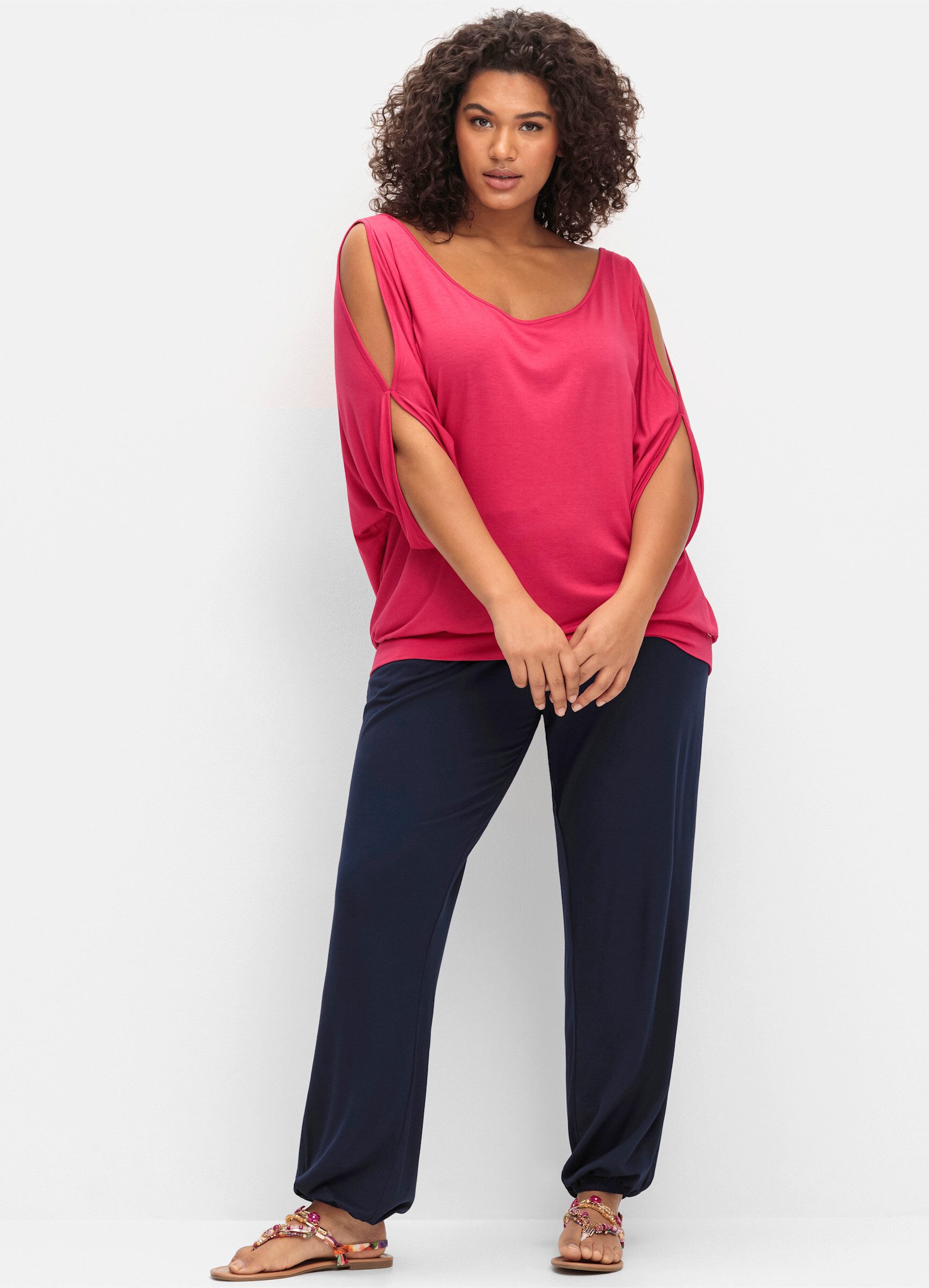 Sheego Jerseyhose Jerseyhose . mit Smokbund und Gummibündchen günstig online kaufen