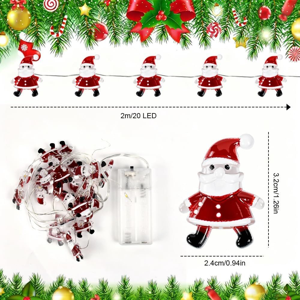 Stelby LED-Lichterkette Weihnachtsmann Lichterkette 2m mit 20 Warmweiß LEDs, Fensterbeleuchtung, Batteriebetrieben, Weihnachtsdeko