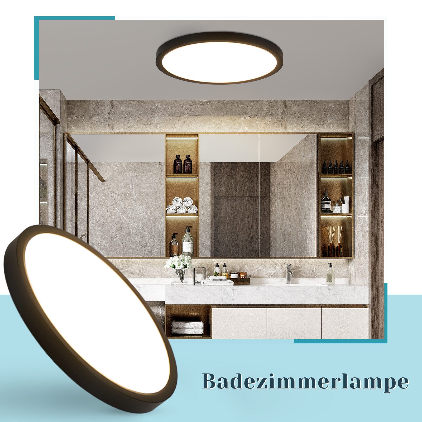 Nettlife LED Panel 15W Rund Ø18cm Flache Deckenleuchte Einbaupanel Schwarz/Weiß 3000K, LED fest integriert, für Kinderzimmer Schlafzimmer Flur Grabage