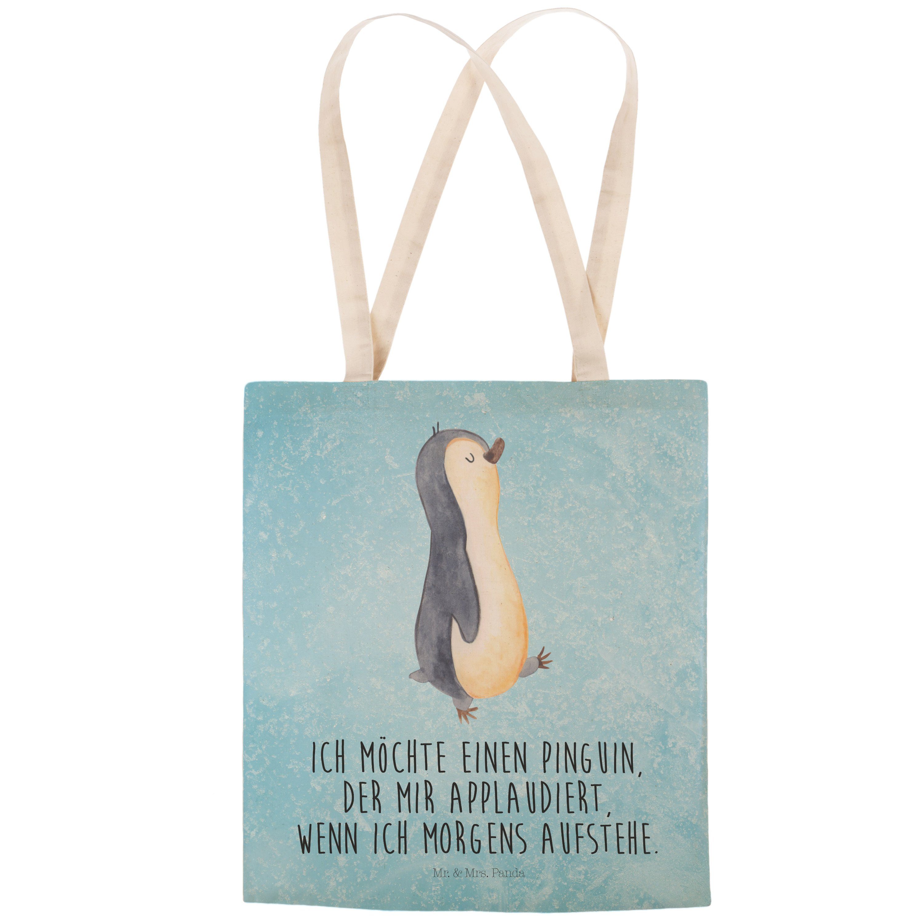 Panda spazieren, - Pinguin marschierend Stofftasche, La Tragetasche Mrs. Mr. & (1-tlg) Eisblau Geschenk, -