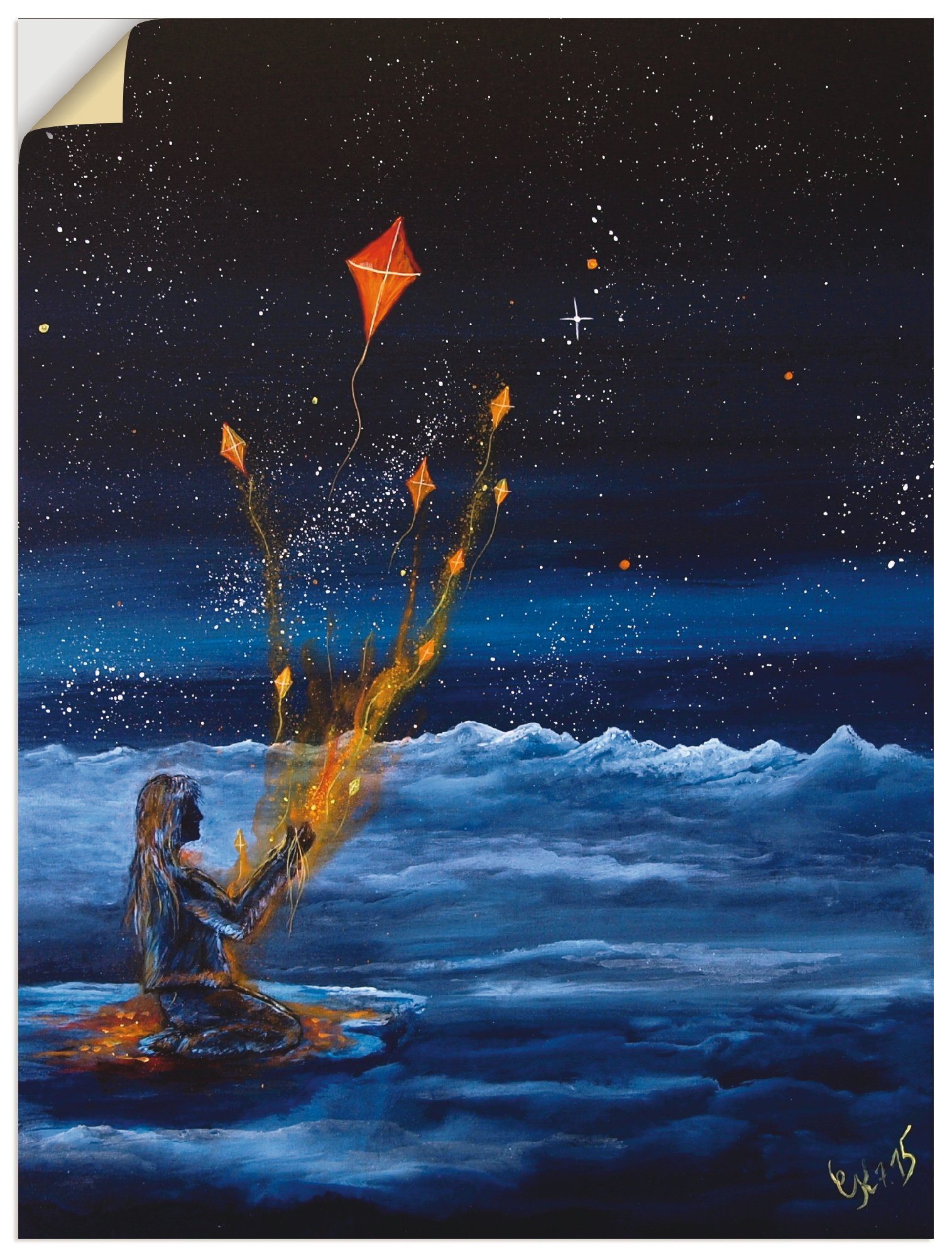 Fantasy Wandaufkleber Leinwandbild, St), als Poster Alubild, (1 versch. Himmlische Drachen, Artland Wandbild in Dark Größen oder