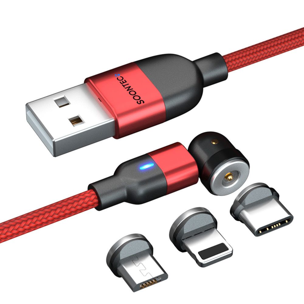SOONTEC Magnet Ladekabel SOONTEC 0,5m-6,5m Micro USB/USB-C/Lightning 2,4A/3,0A magnetisches Ladekabel, Lightning, Micro-USB, USB-C, Lightning, USB-C, Micro-USB (50 cm), drehbar 360°&180°