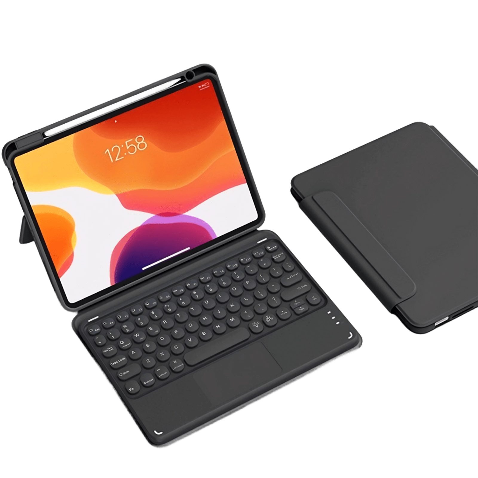 BBG Magnetische iPad Tastatur Hülle mit Touchpad, Abnehmbar iPad-Tastatur (Bluetooth QWERTZ Rundtasten, Pencil Halter)