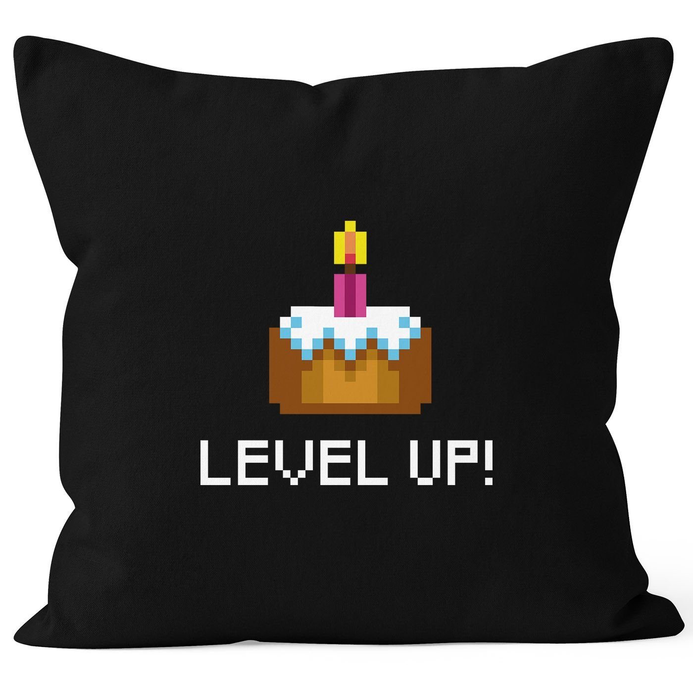 MoonWorks Dekokissen Kissenbezug Geburtstag Level Up Pixel-Torte Retro Gamer Pixelgrafik Geschenk Arcade Kissenhülle Dekokissen Baumwolle MoonWorks® schwarz