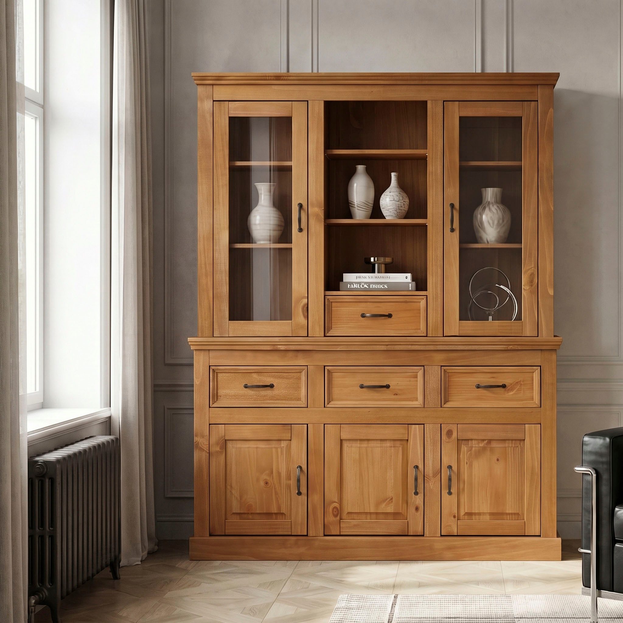 OTTO home Buffet Selma aus massivem Kiefernholz, mit Griffen aus antikisiertem Metall – Bild 2 von 5