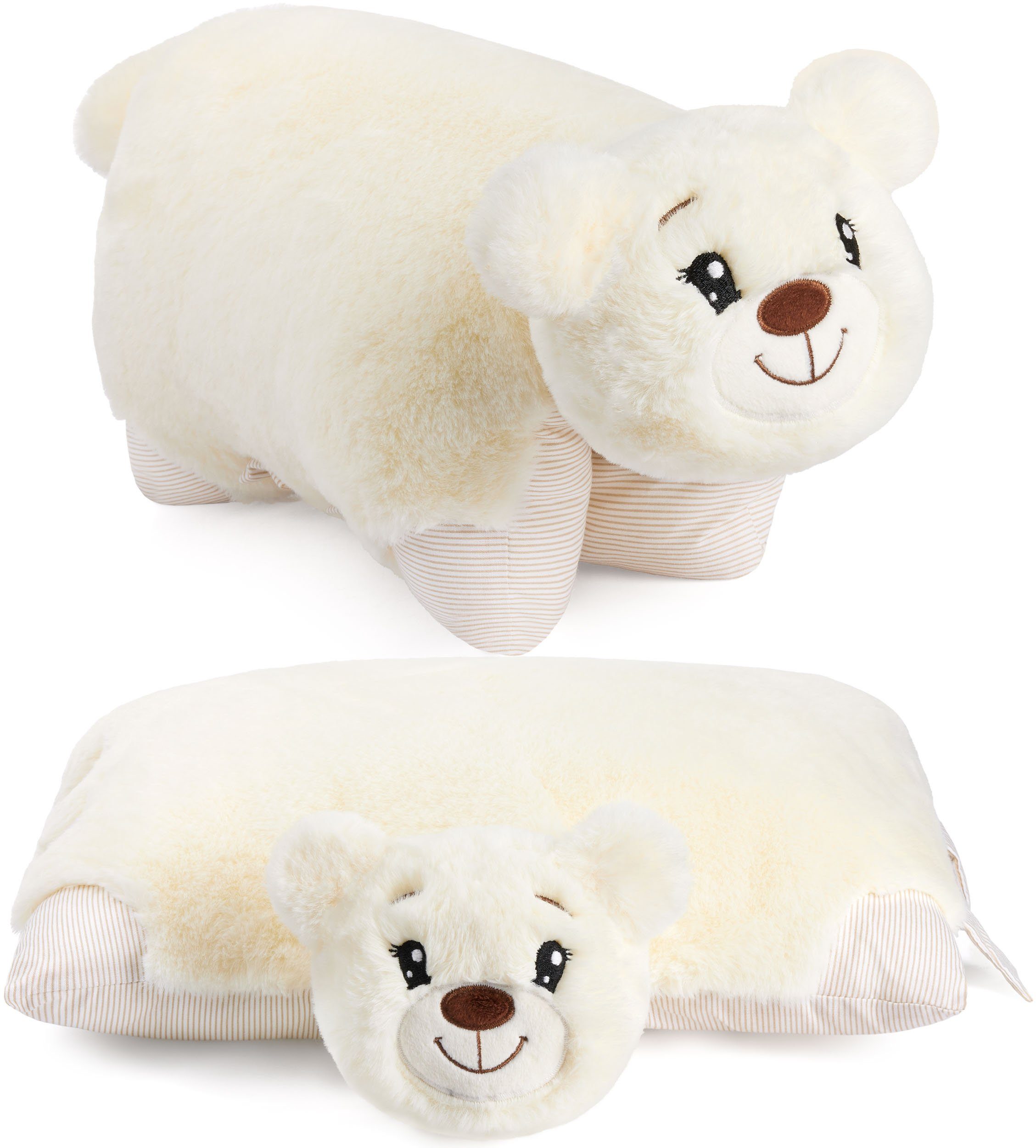 BRUBAKER Kuscheltier Kissen Bär - 2 in 1 Teddybär und Kuschelkissen - 40 x 30 cm Plüschtier (Tierkissen Stofftier Teddy, 1-St), aufklappbares Kinder Plüschkissen mit Klettverschluss