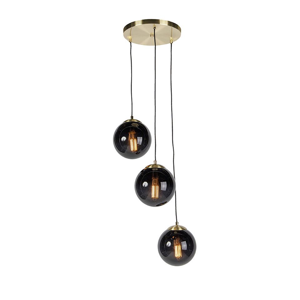 Qazqa Pendelleuchte Pallon, LED wechselbar, E27, Schwarz, Art Deco, Glas, 3-flammig