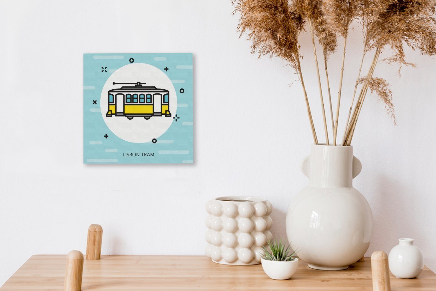 Bilder Lissabonner St), einer Portugal, (1 Illustration Straßenbahn Leinwandbild Leinwand OneMillionCanvasses® für Wohnzimmer Schlafzimmer