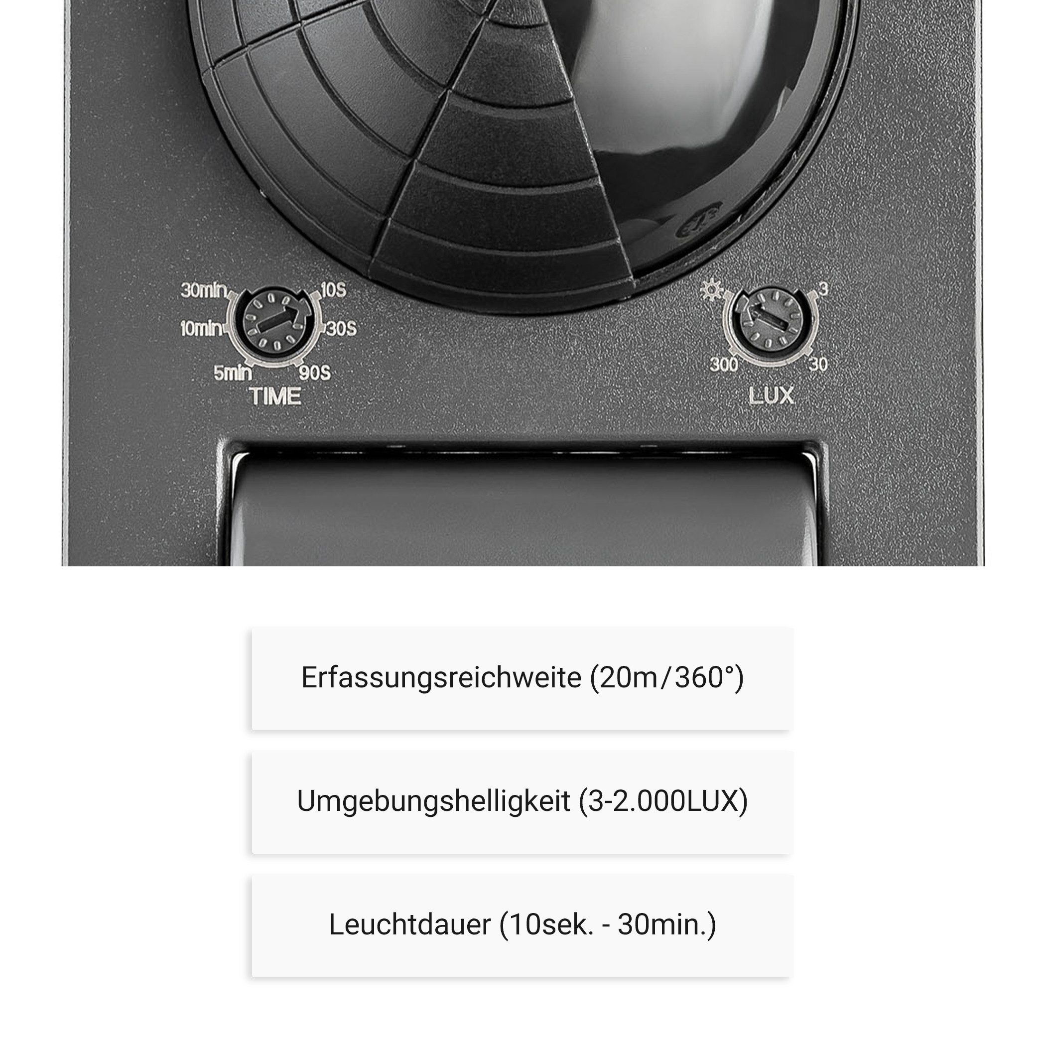 SEBSON Bewegungsmelder Infrarot Sensor Außen IP65 Aufputz, Anthrazit Reichweite 20m 360°, (1-St), Wand und Deckenmontage, LED geeignet, programmierbar, schwenkb – Bild 4 von 5