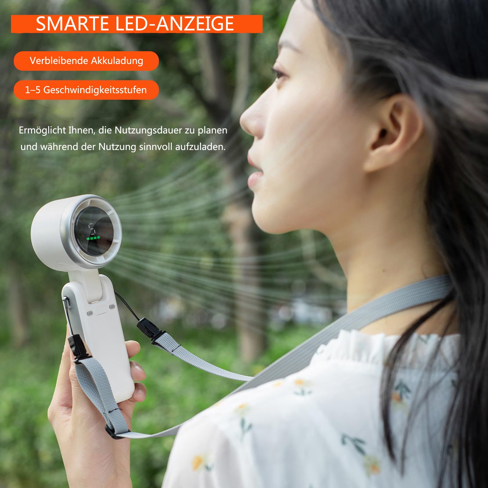 Minicloss Handventilator Tragbarer Turbo Handventilator, 5-stufiger Wind, USB-C&Trageschlaufe, 3-in-1 Hand-, Hals- & Tischventilator, für Reisen, Büro & Outdoor – Bild 5 von 5