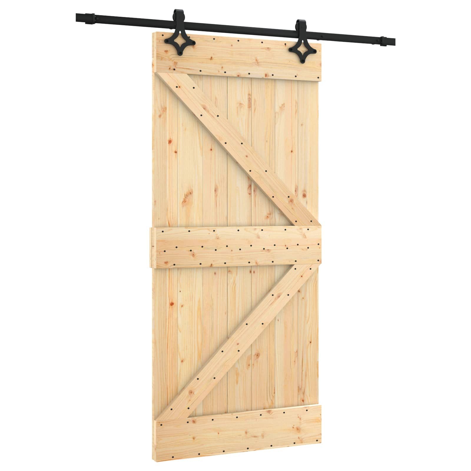 Schiebetür Schiebetür Natürlich und Schwarz 95 x 210 cm Massivkiefer