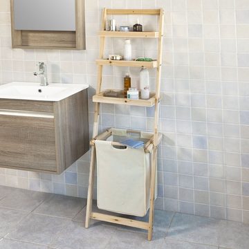 SoBuy Leiterregal FRG160, Badezimmer-Regal mit abnehmbarem Wäschekorb und 3-Fächern zur Ablage