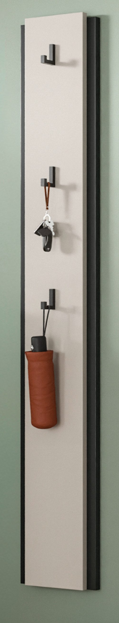 Inn.Furn Garderobenpaneel Nevia (Wandgarderobe in Kaschmir / Sand mit Schwarz, schmal, 21 x 150 cm), mit 3 Kleiderhaken