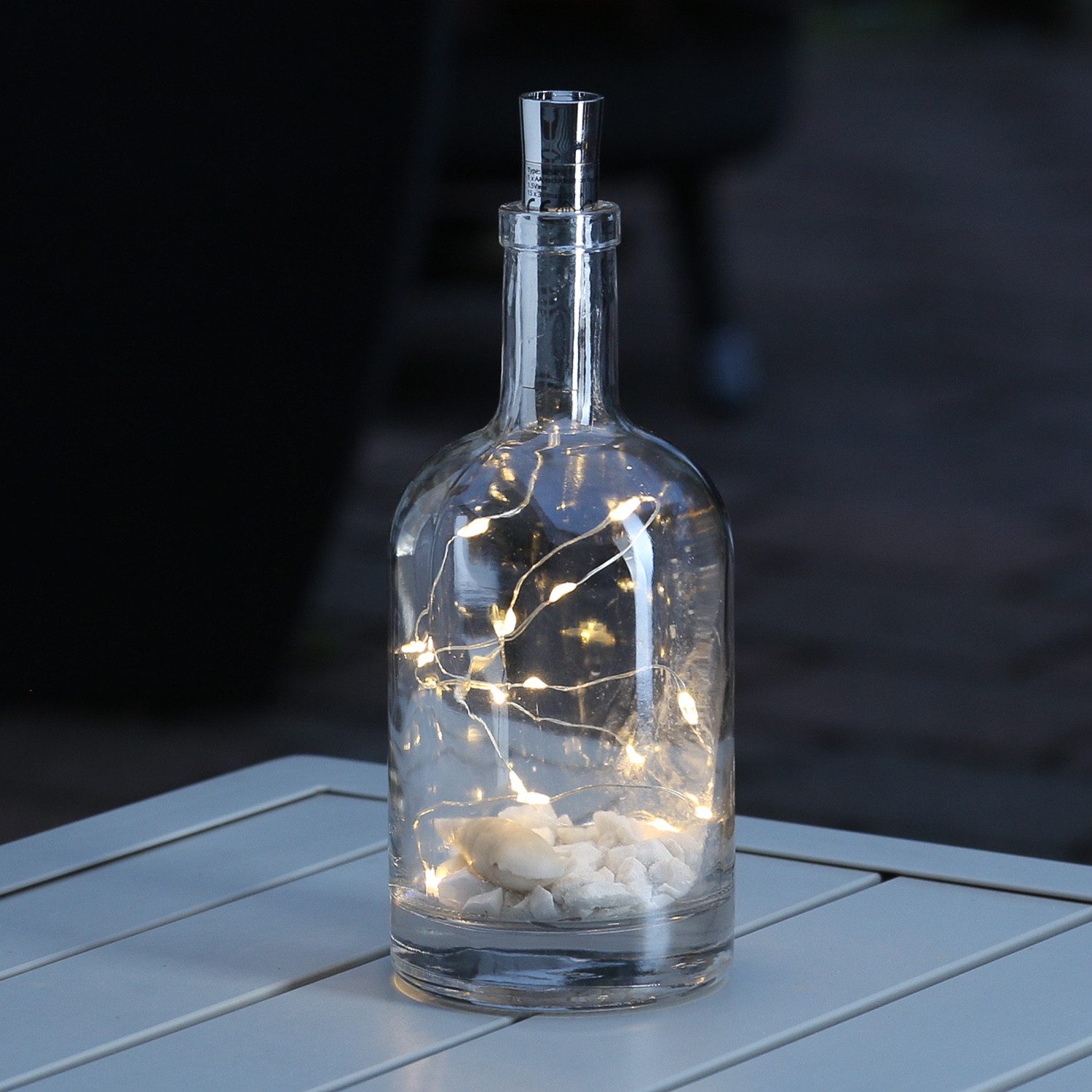MARELIDA LED-Lichterkette LED Draht für Flaschen Korken Flaschenlicht Weinflaschen 70cm silber, 15-flammig