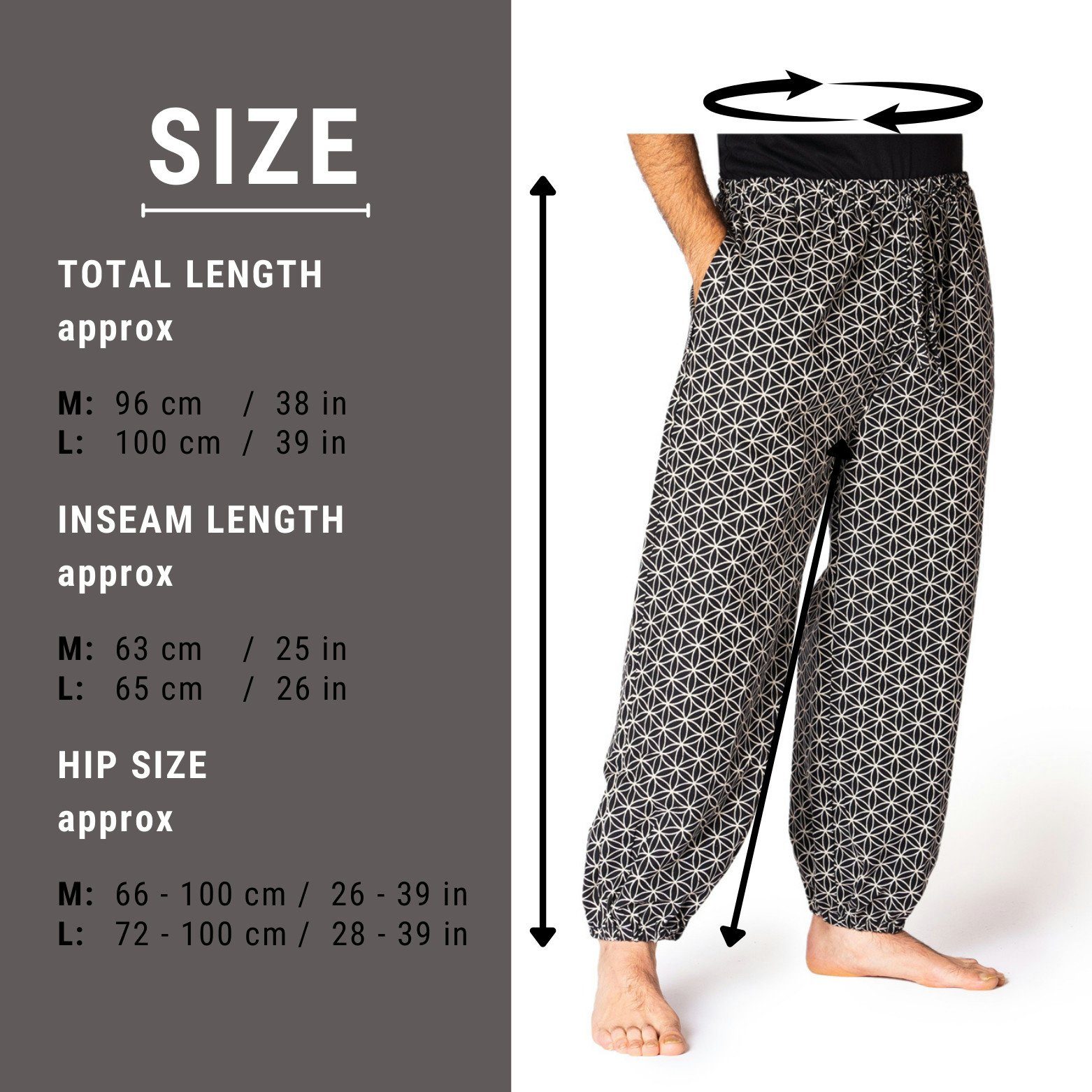 PANASIAM Haremshose Muckhose Geometrix aus leicht grob gewebter Baumwolle bequeme Haremshose Unisex Freizeithose japanische Muster und heilige Geometrie