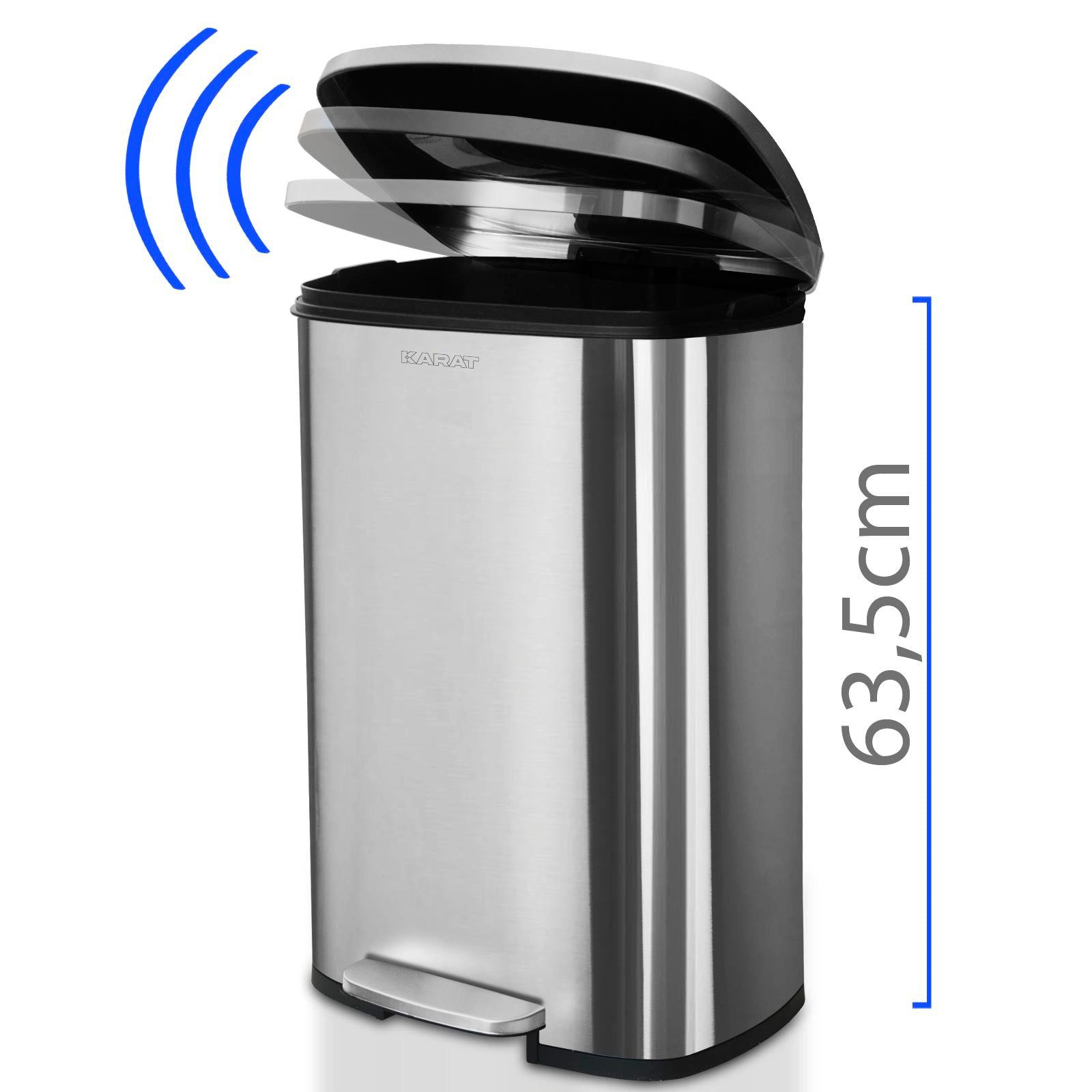 Karat Mülleimer Dustin, Abfalleimer aus Edelstahl mit Absenkautomatik & Fußpedal, geruchsdichter Mülleimer mit 1x Inneneimer, 30L, verschiedene Farben
