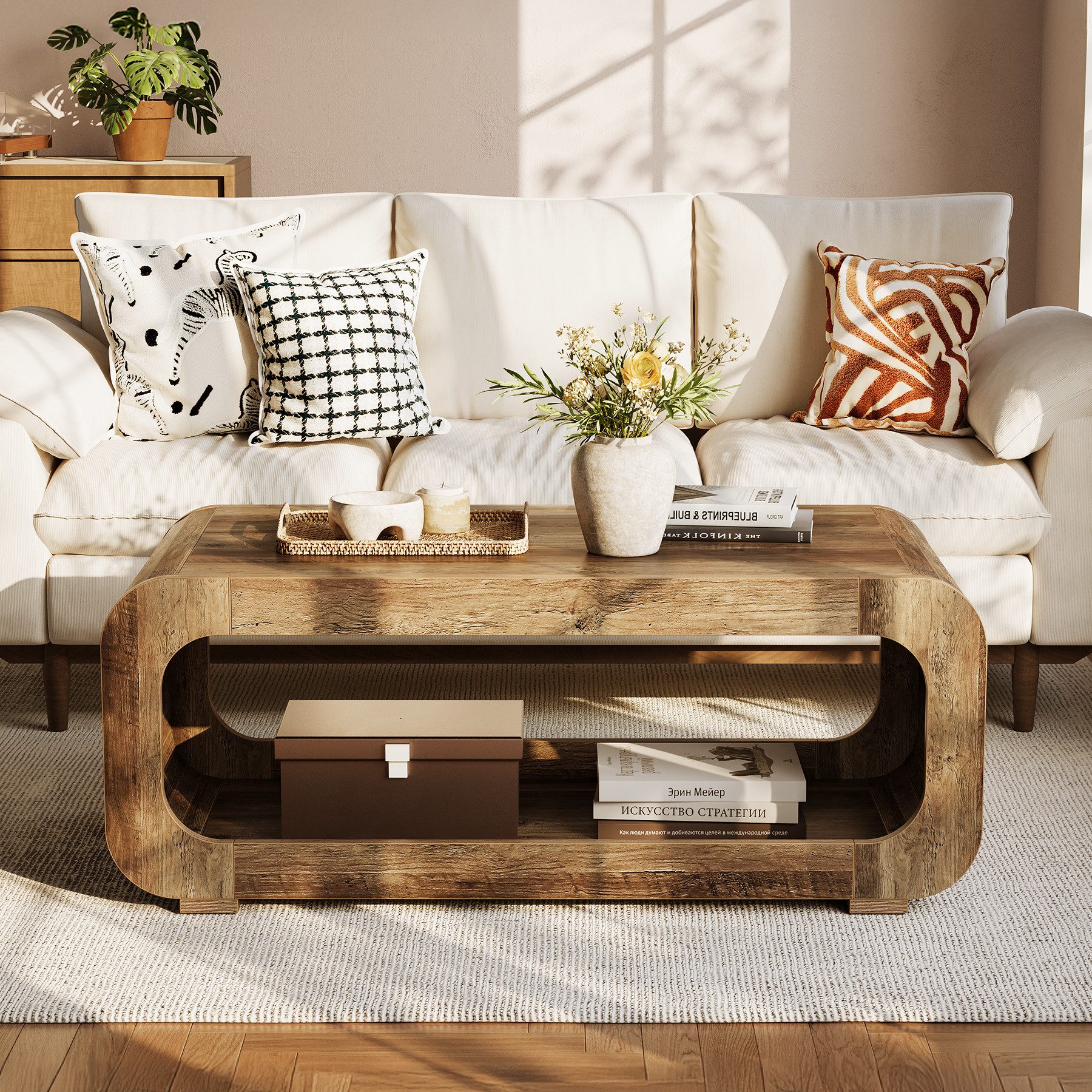 Tribesigns Couchtisch Rechteckiger Holz Wohnzimmertisch, 120 cm mit offenem Stauraum