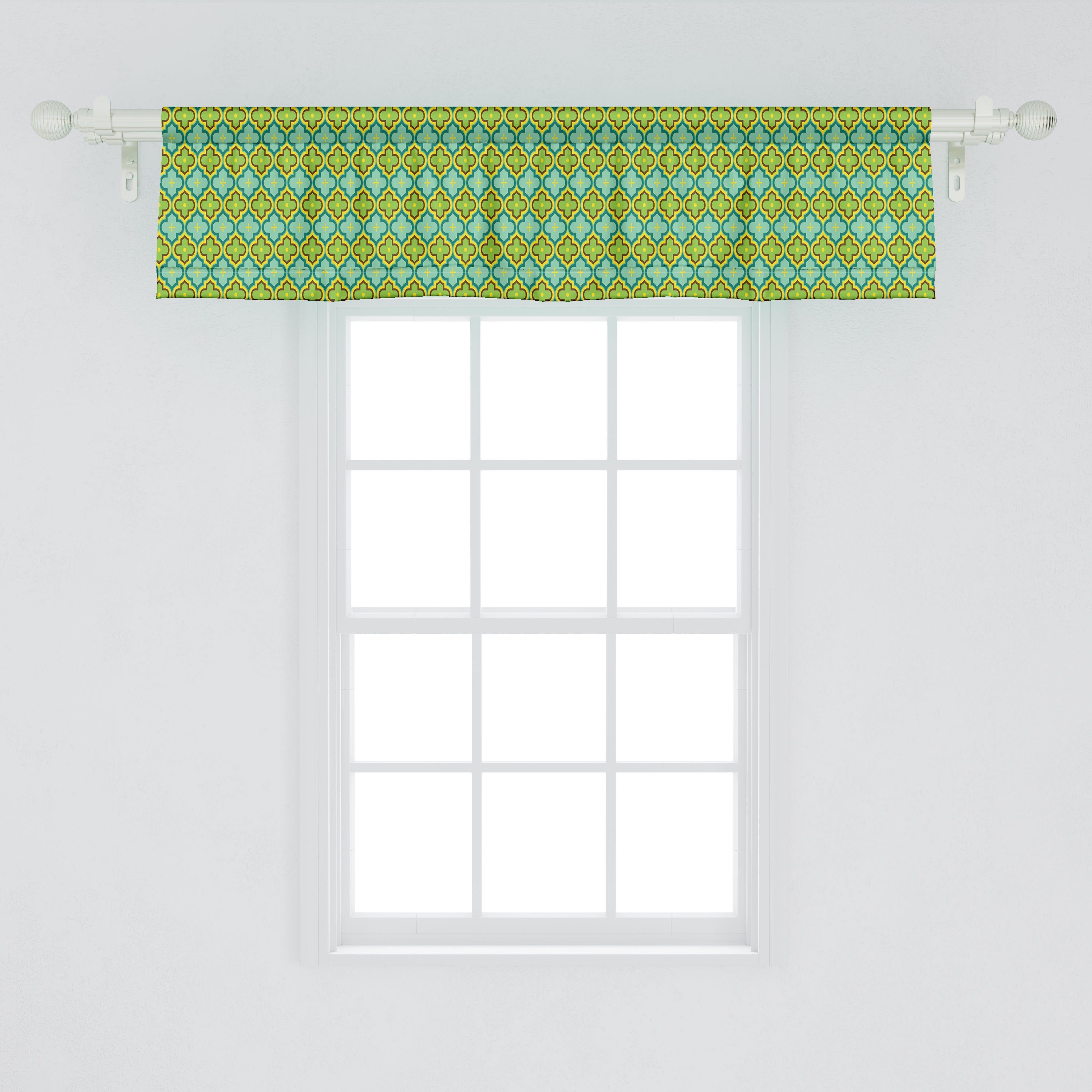 Mosaik Marokkanische Microfaser, mit Stangentasche, Abakuhaus, Dekor Quatrefoil Scheibengardine für Volant Küche Schlafzimmer Vorhang Muster