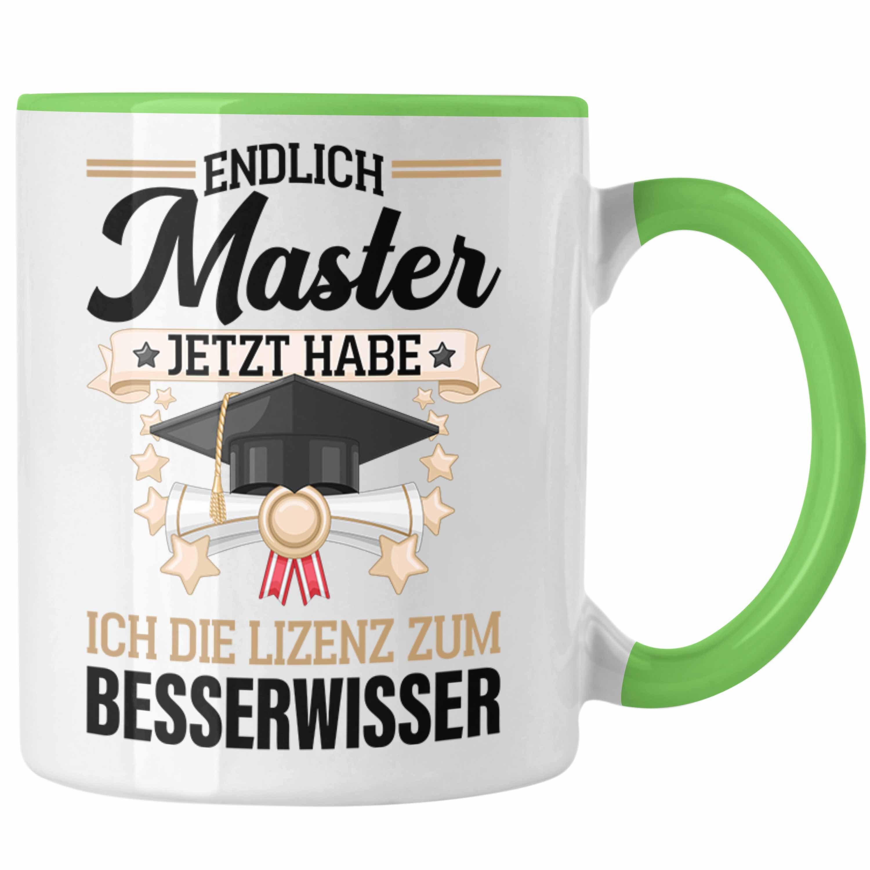 Trendation Tasse Trendation - Master Abschluss Geschenk Tasse Bestanden Studium Prüfung Graduation - Lizenz zum Besserwissser Grün