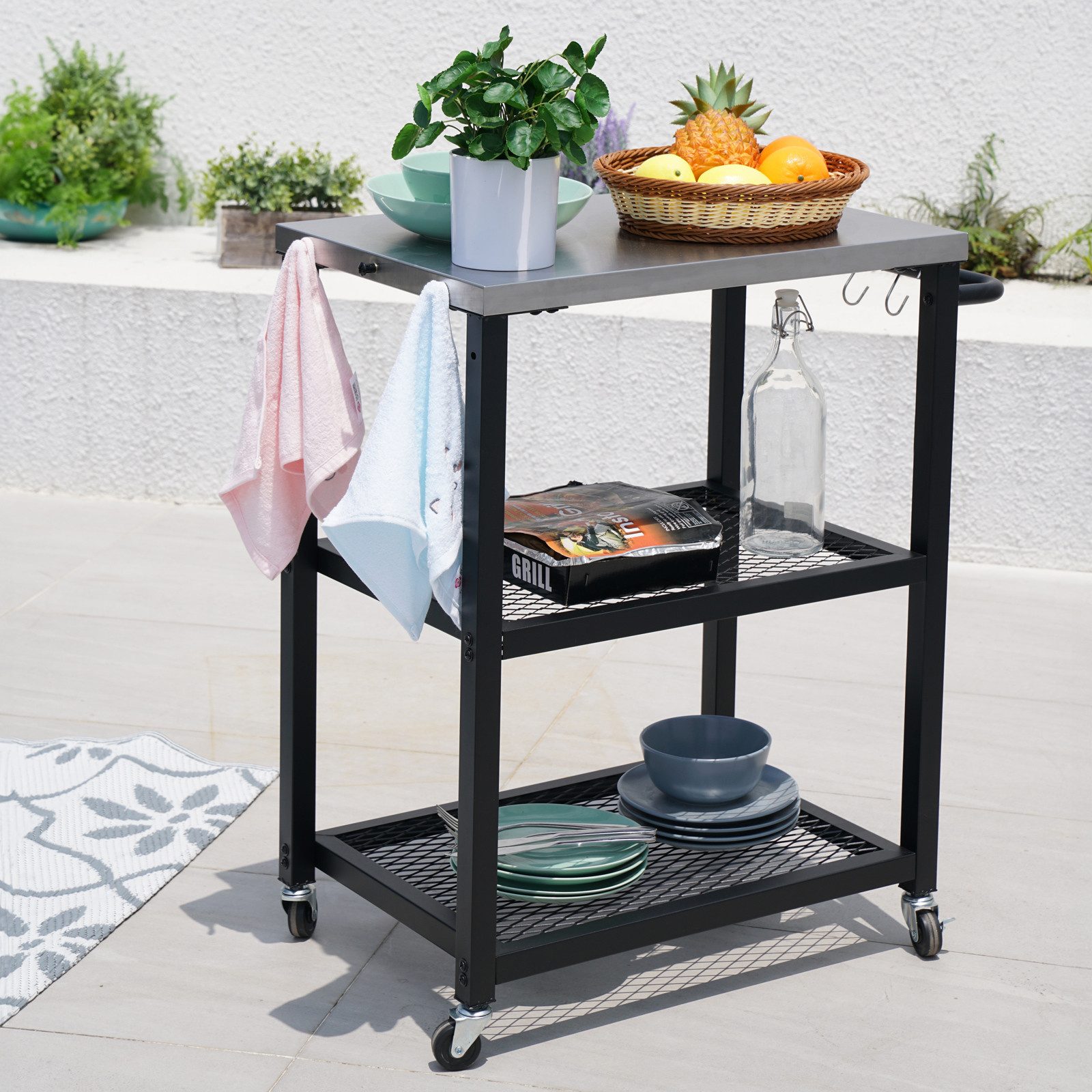 TAINO Gasgrill, NETIS Grillwagen, Grilltisch, Servierwagen, mit 4 Rollen