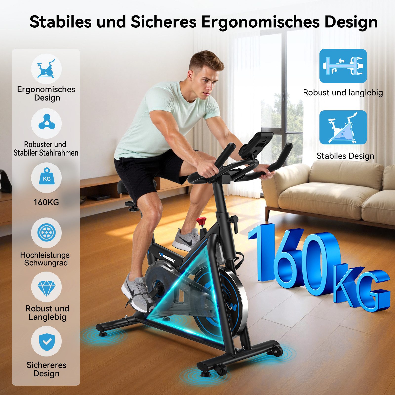 Wenoker Heimtrainer Fahrrad mit App – Leises Hometrainer mit Magnetwiderstand (1-tlg), Indoor Fitnessbike für Kardio-Training zu Hause